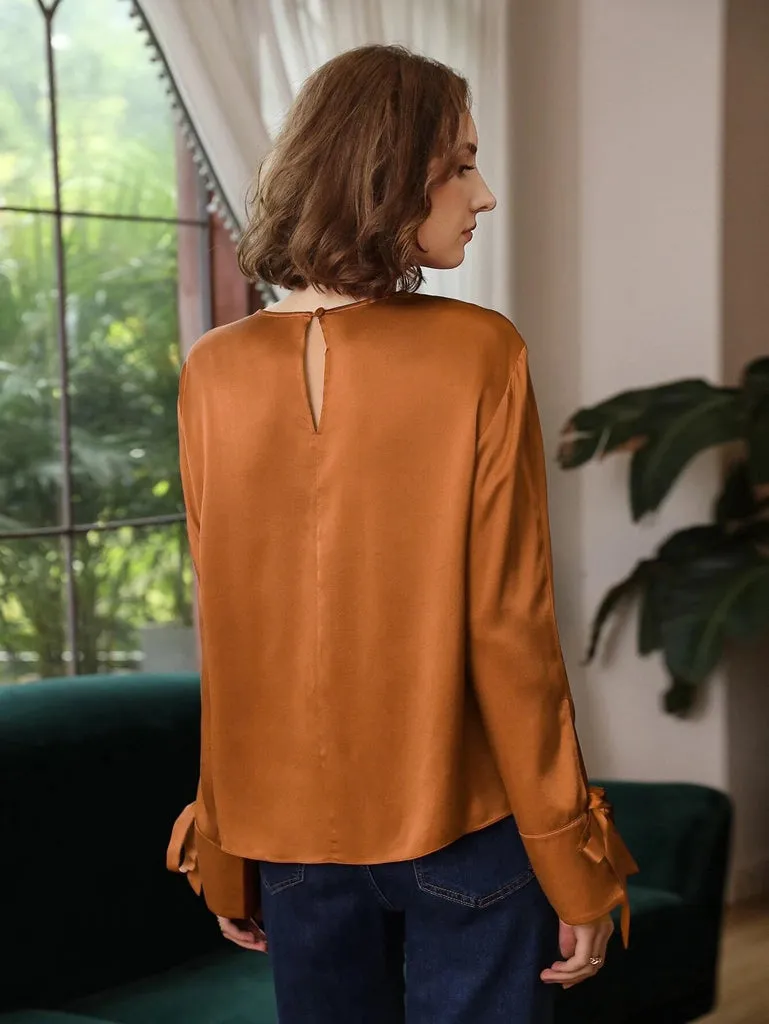 100% Silk Slit Sleeve Straight Fit Top Silk Blouse for Women