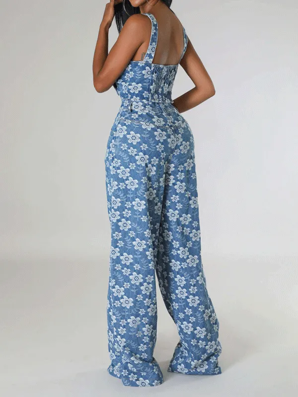 2Pcs Spaghetti Crop Tops & Wide Leg Pants