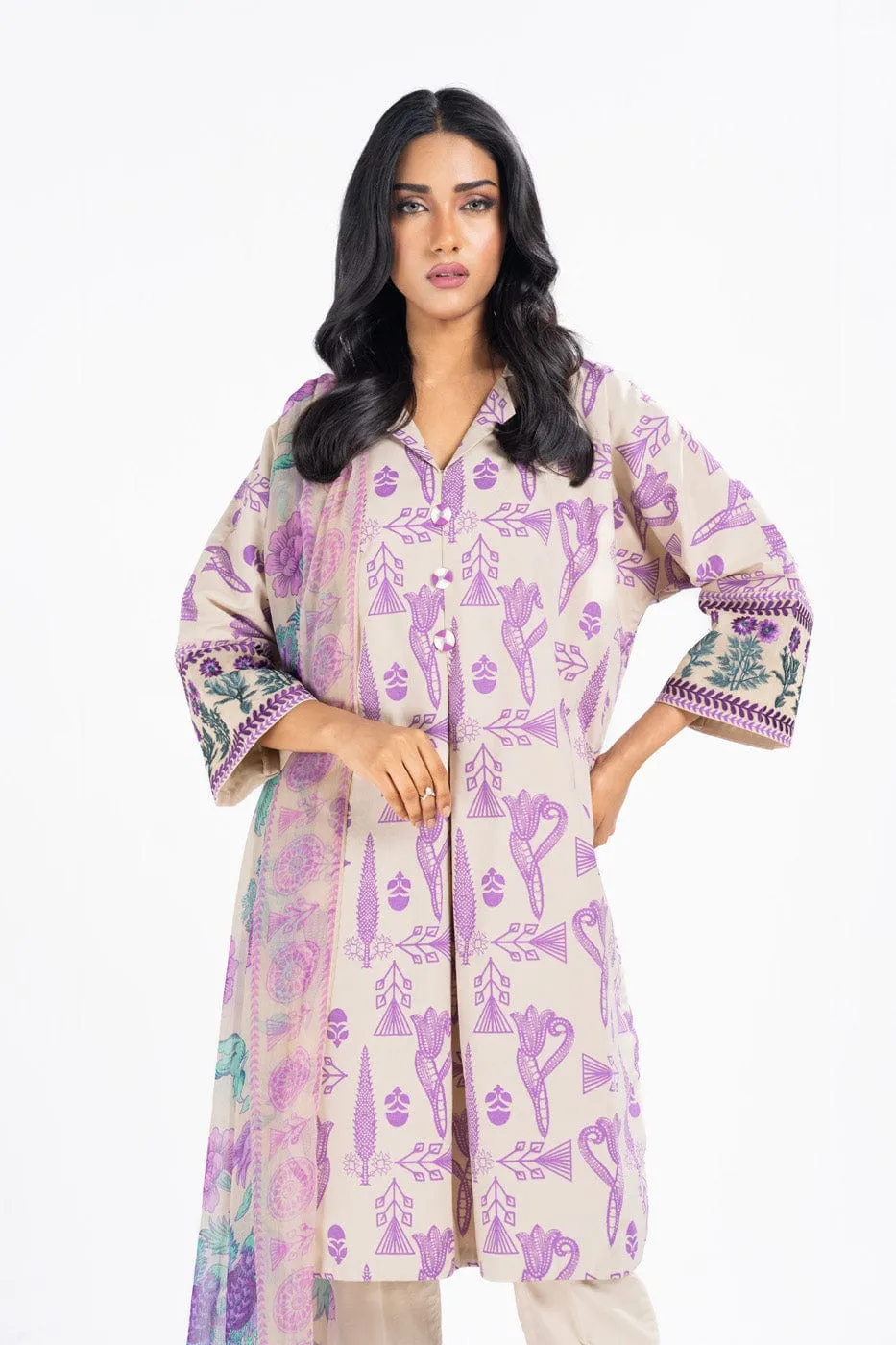3 Pc Embroidered Lawn Suit With Poly Chiffon Dupatta