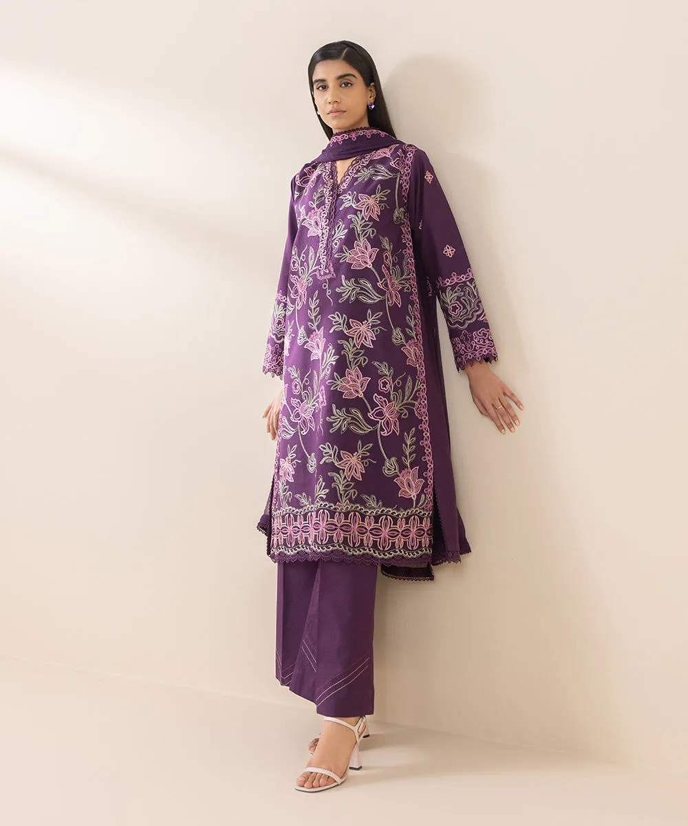 3 Piece - Embroidered Dobby Suit