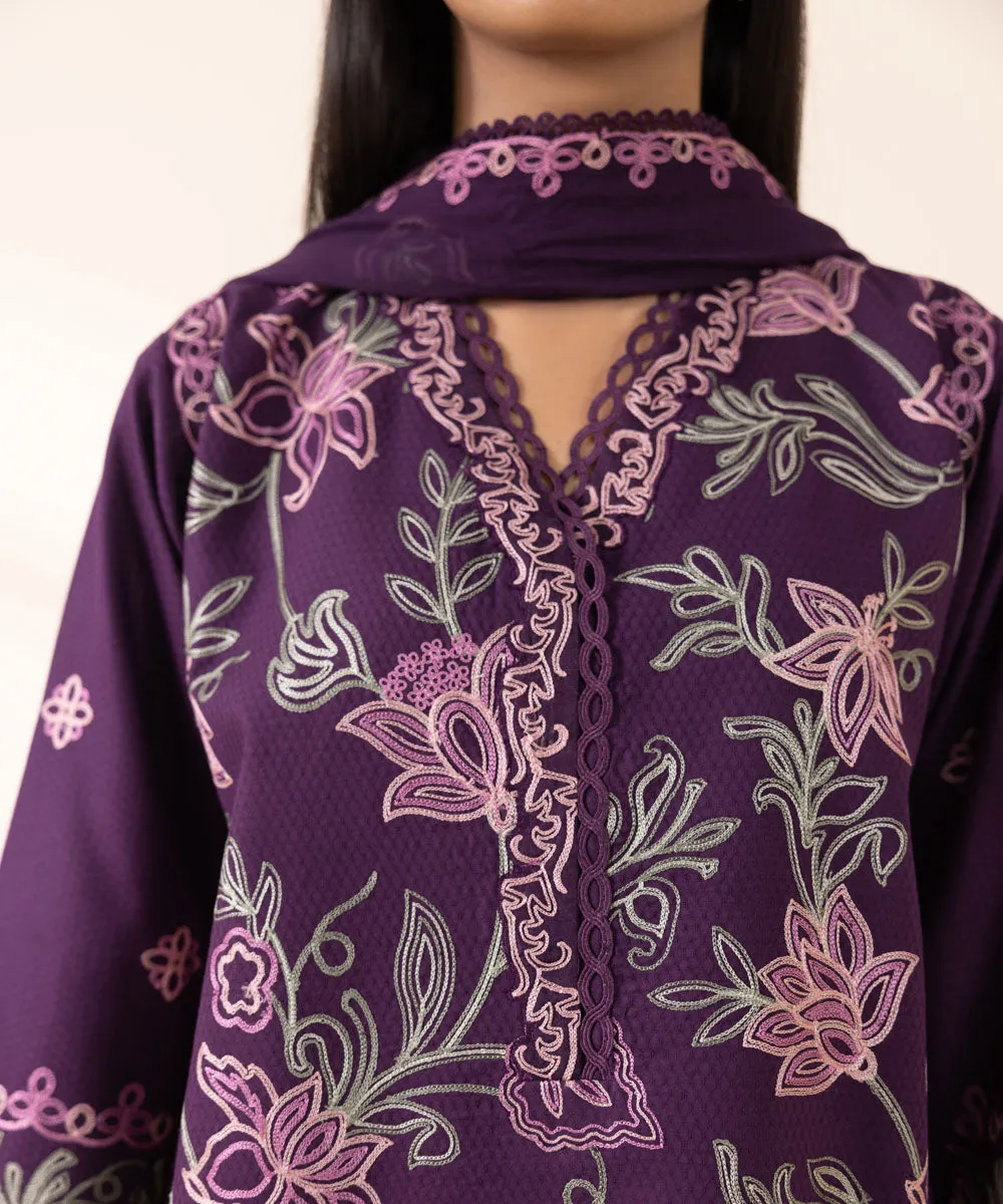 3 Piece - Embroidered Dobby Suit