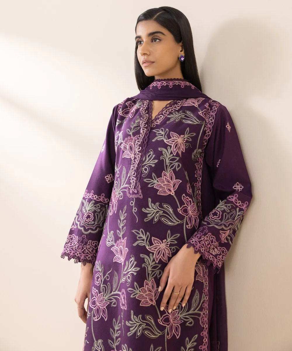 3 Piece - Embroidered Dobby Suit