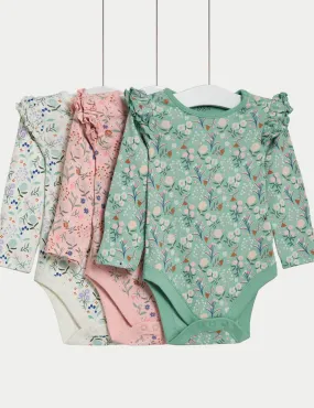 3pk Pure Cotton Floral Bodysuits