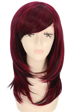 50cm Long Straight Mixed Wine Red And Black Cosplay Wig