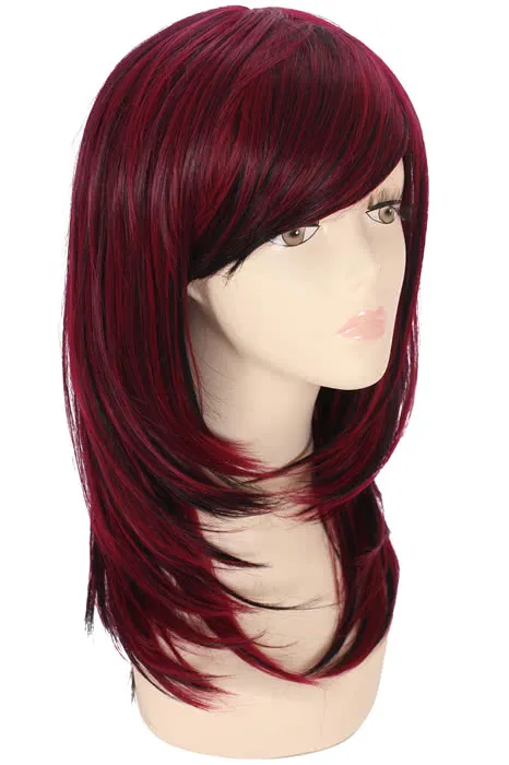 50cm Long Straight Mixed Wine Red And Black Cosplay Wig