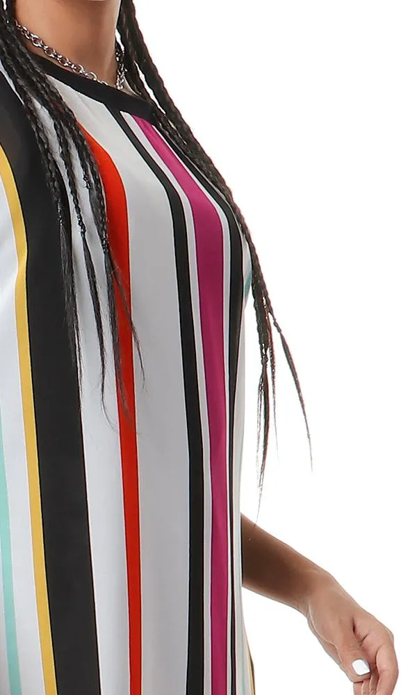 93122 Chiffon Striped Multicolour Round Neck Blouse