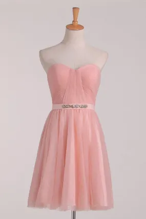A Line Bridesmaid Dresses Sweetheart With Ruffles And Sash Tulle Short/Mini