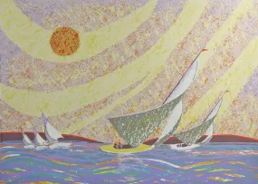 Abstract Yellow Sail Boat Serigraph