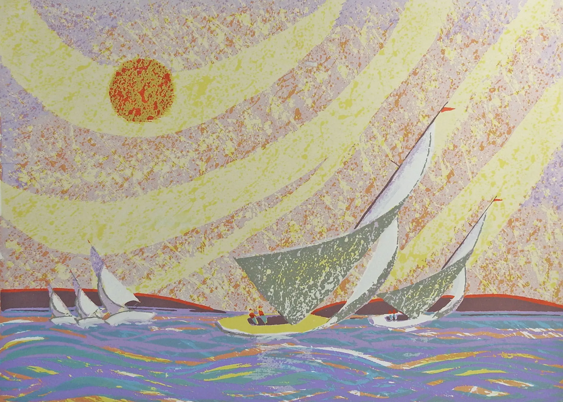 Abstract Yellow Sail Boat Serigraph