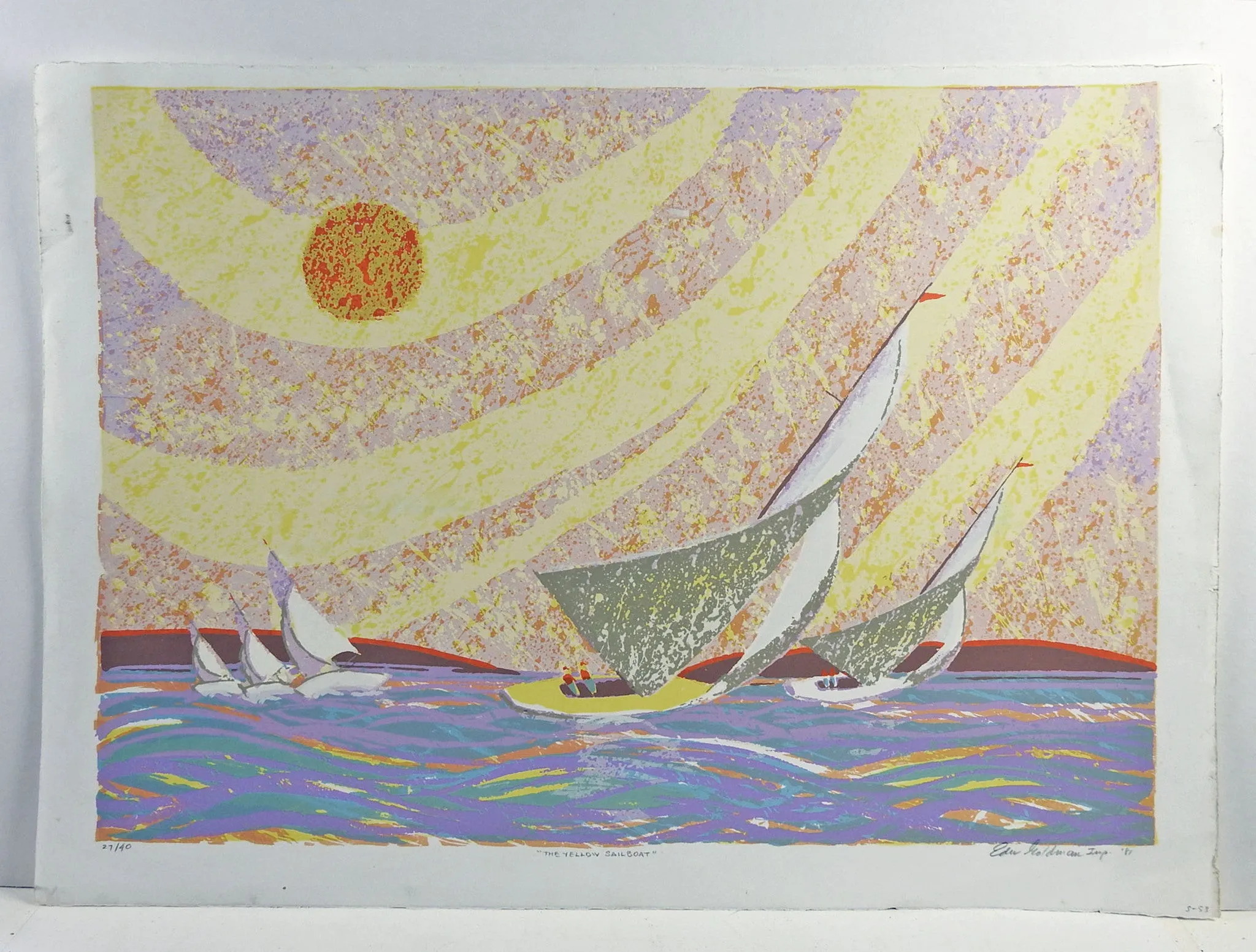 Abstract Yellow Sail Boat Serigraph