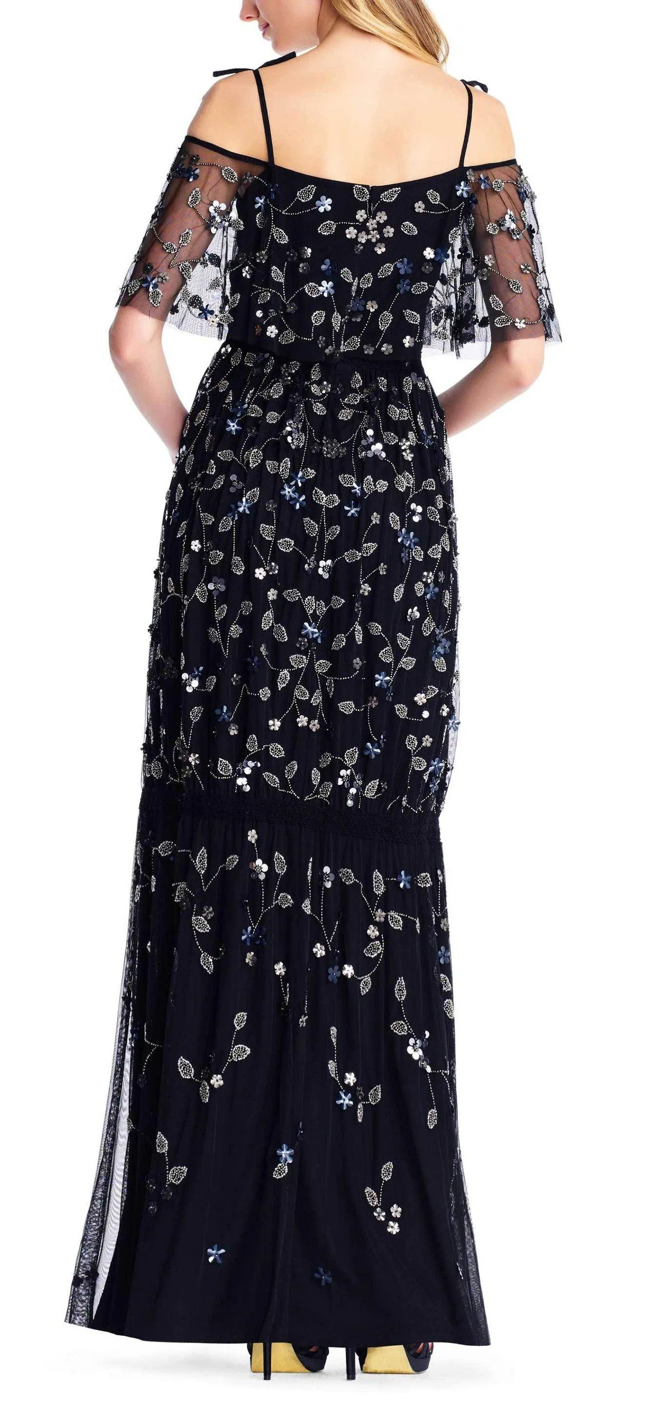 Adrianna Papell AP1E202574 Spaghetti Strap Long Formal Mesh Dress