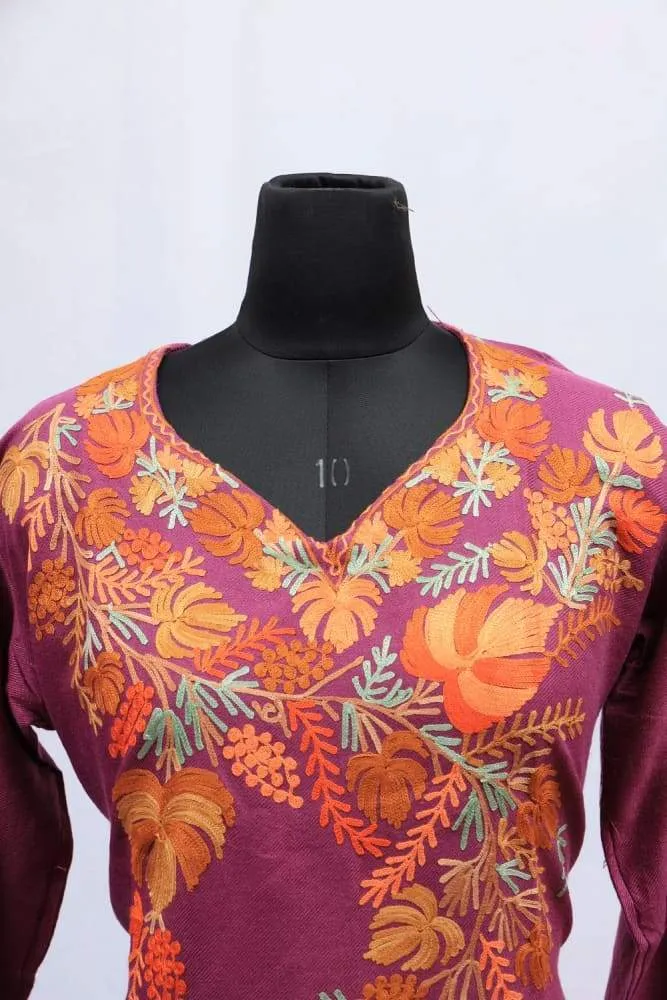 ALLURING MAUVE COLOUR AARI WORK EMBROIDERED KURTI WITH NEW DESIGNER PAISLEYS PATTERN