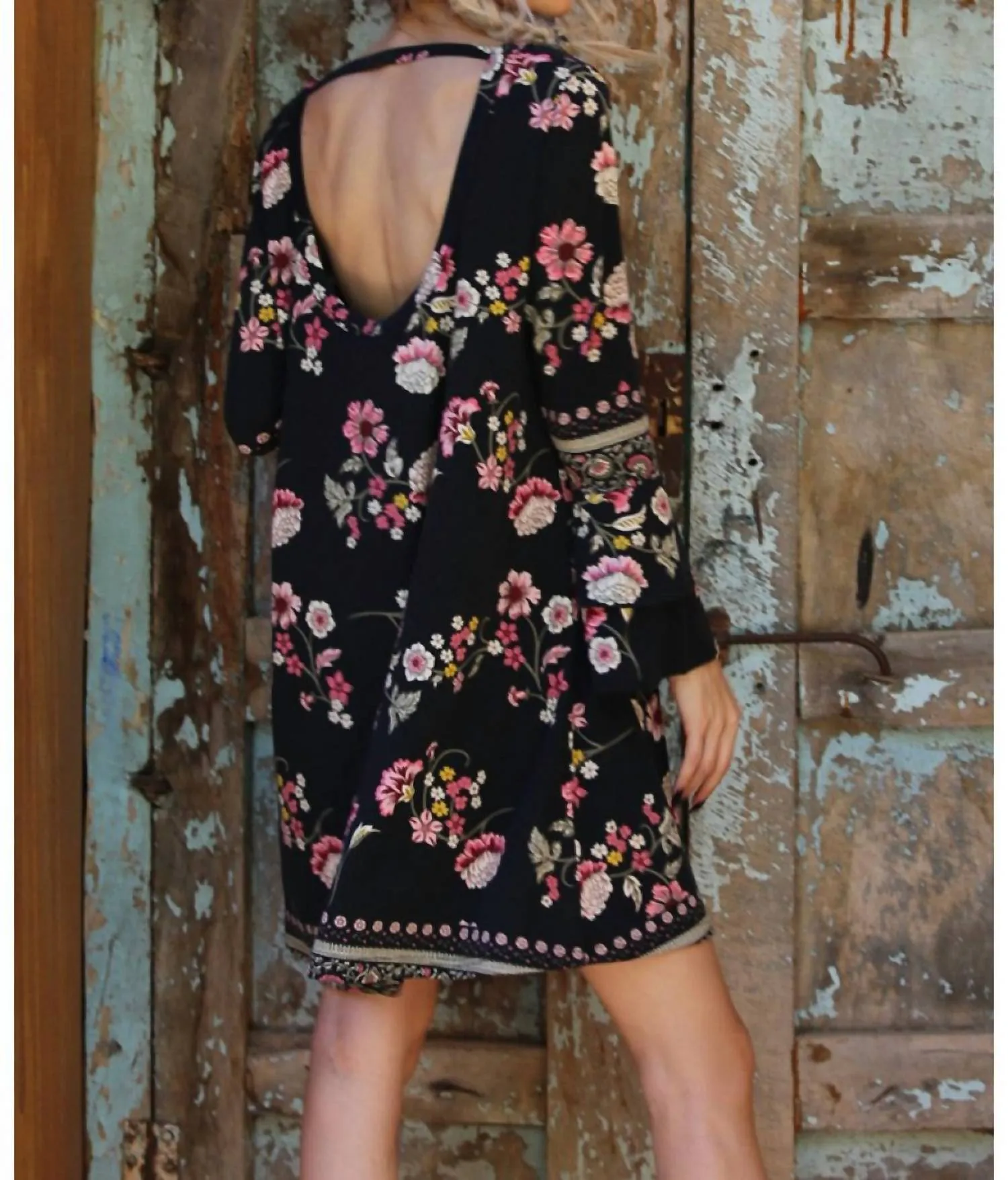 Angie - Floral Double Ruffle Sleeve Open Back Dress