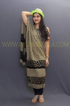 Beige Black Colour Shawl Enriched With Designer Embroidery Pattern