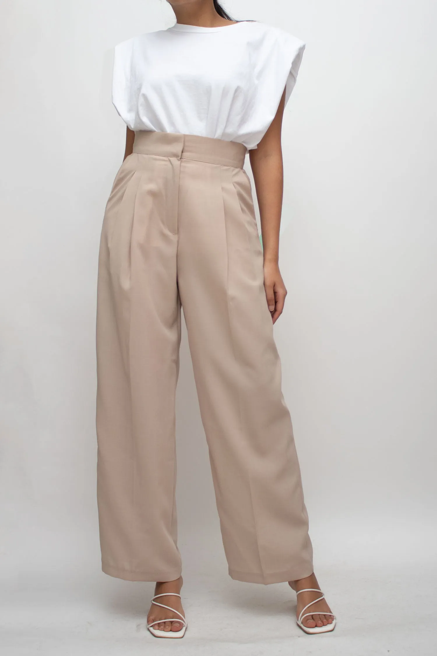 Beige High Waisted Wide Pants