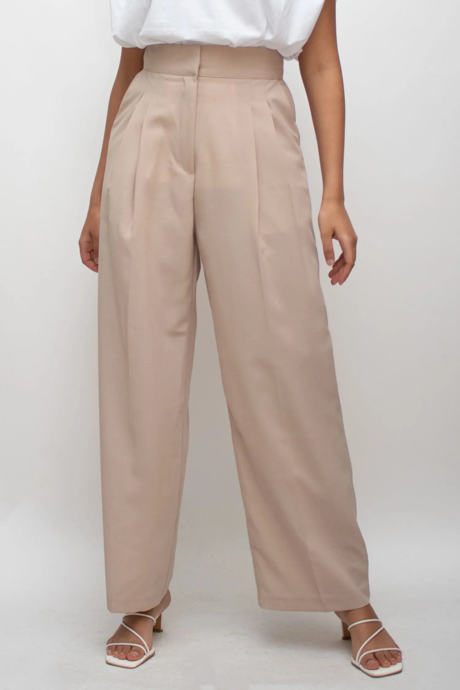 Beige High Waisted Wide Pants