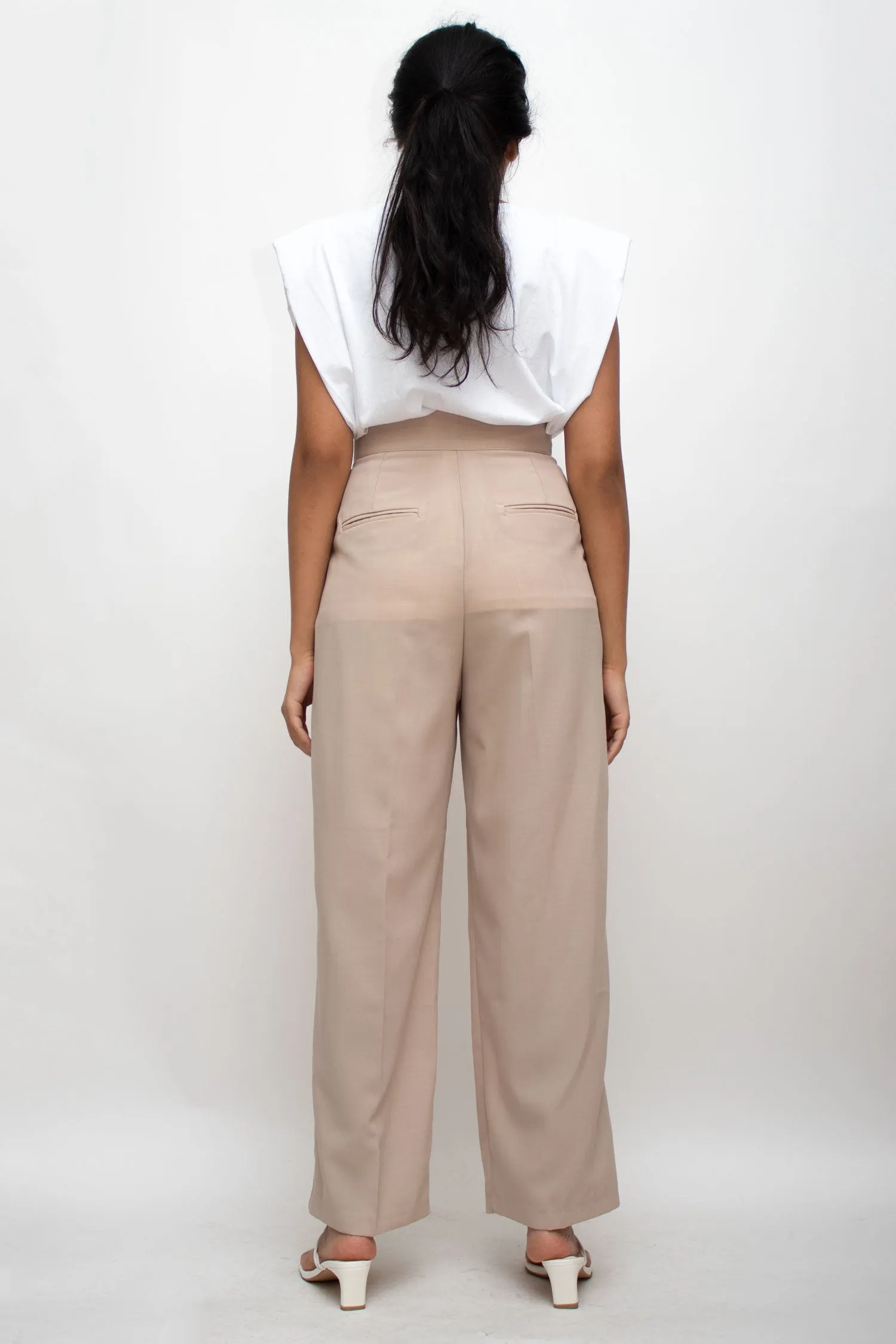 Beige High Waisted Wide Pants