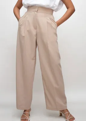 Beige High Waisted Wide Pants
