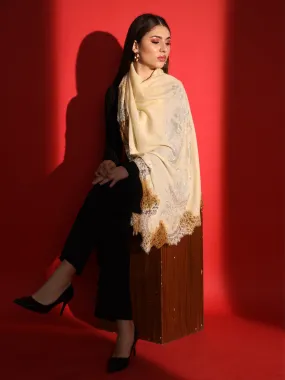 beige shawl with lace and swarovski-ladies kashmiri shawl
