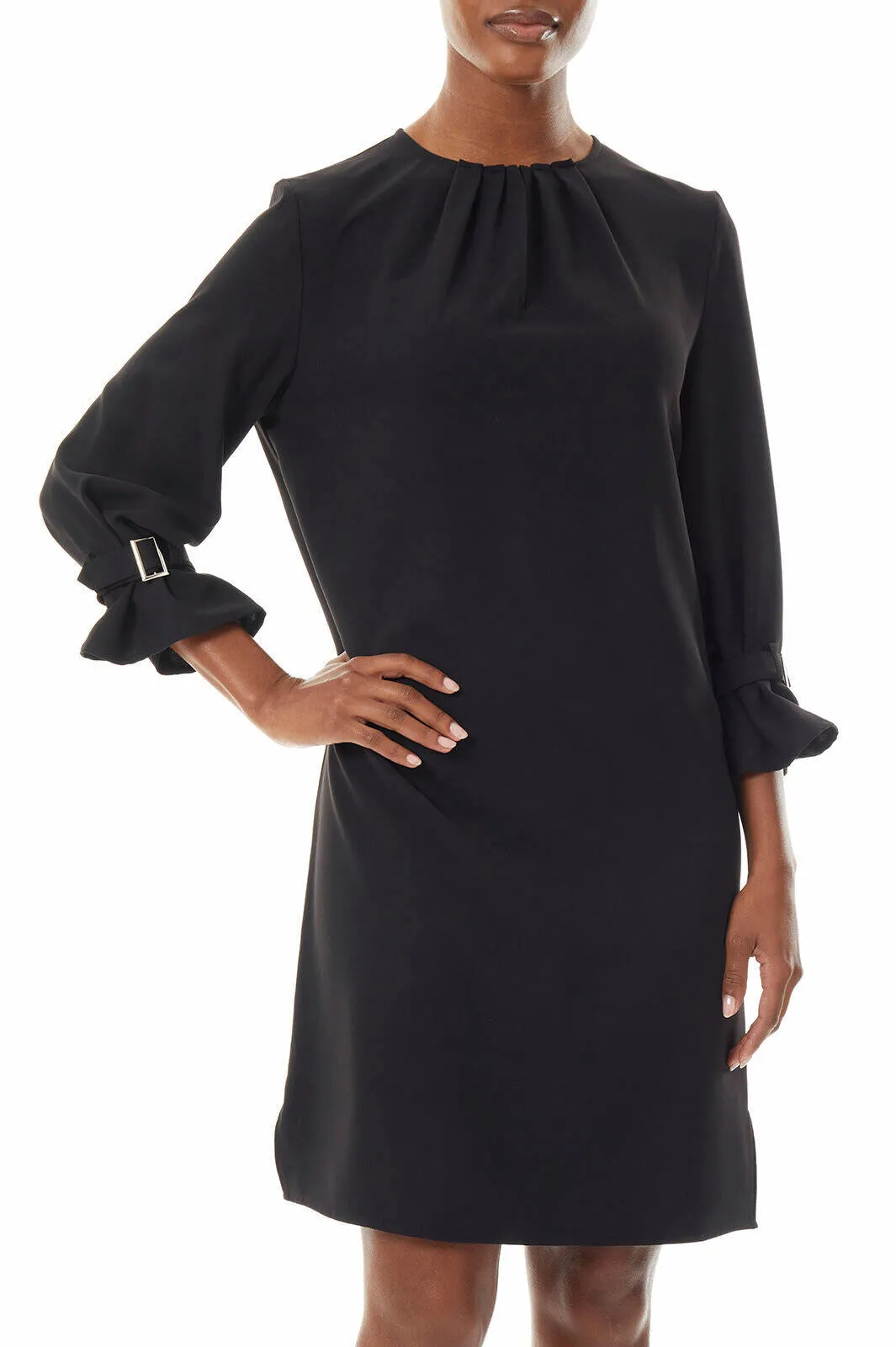 Bell Sleeve Crepe Shift Dress
