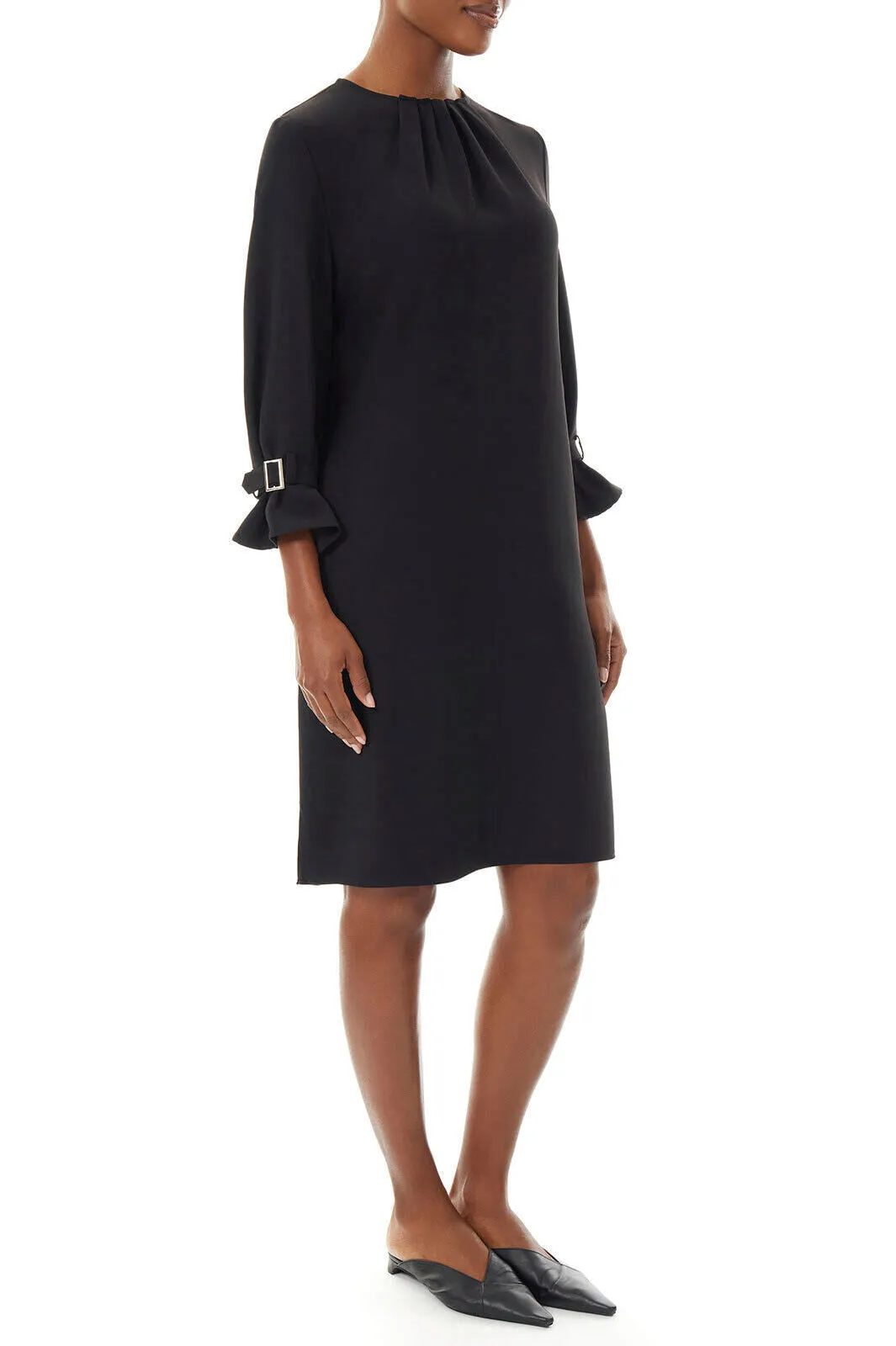 Bell Sleeve Crepe Shift Dress
