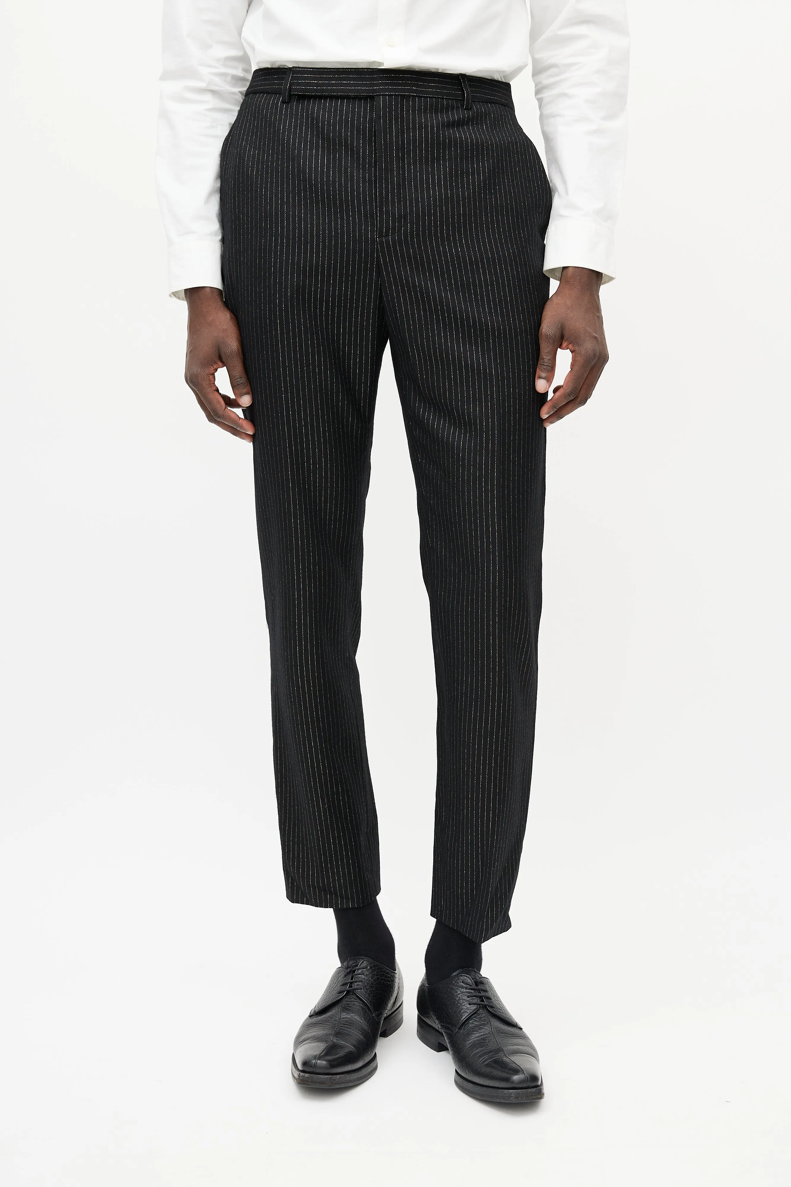 Black & Gold Metallic Wool Striped Trouser