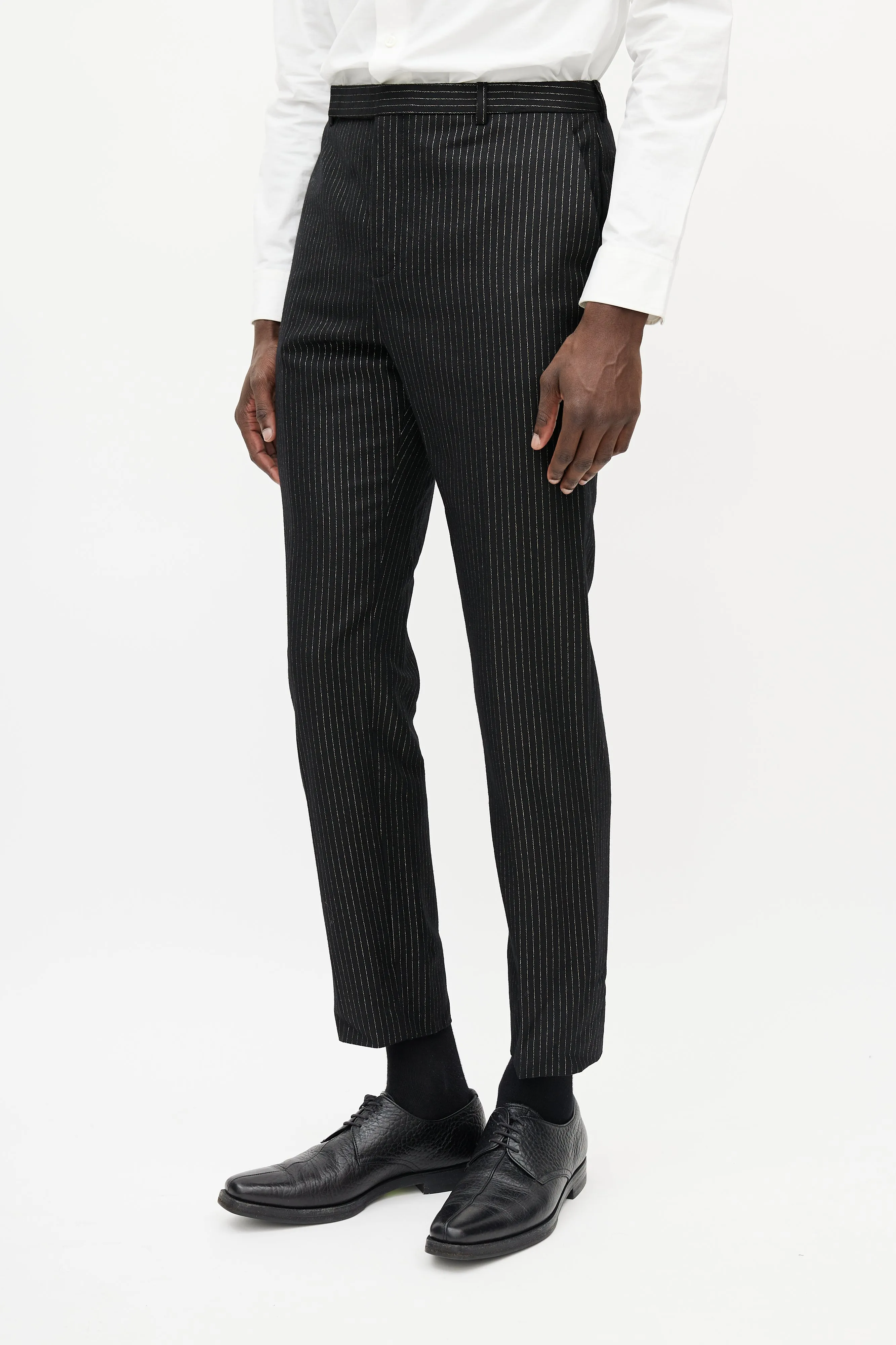 Black & Gold Metallic Wool Striped Trouser