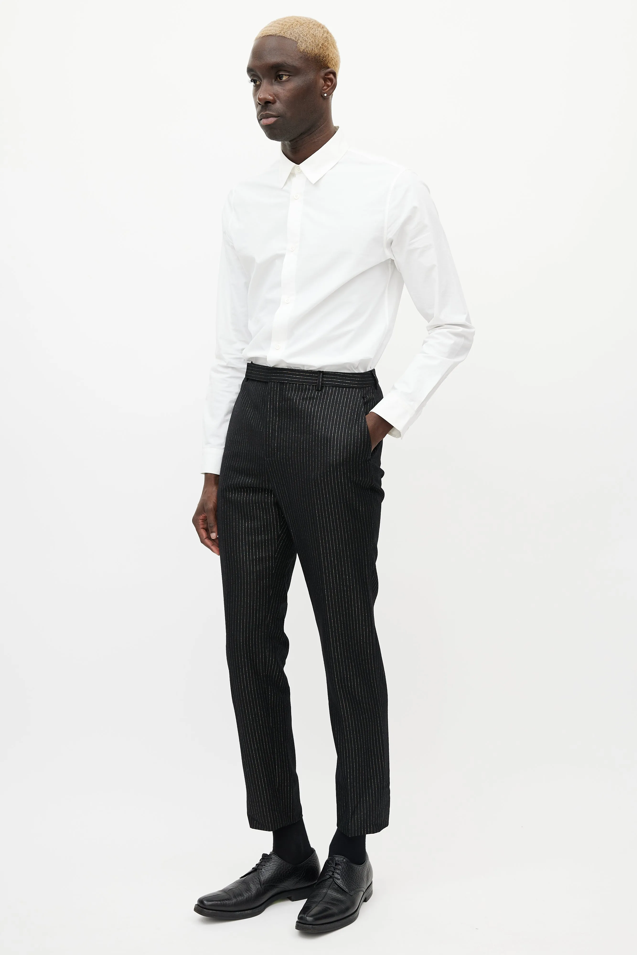Black & Gold Metallic Wool Striped Trouser