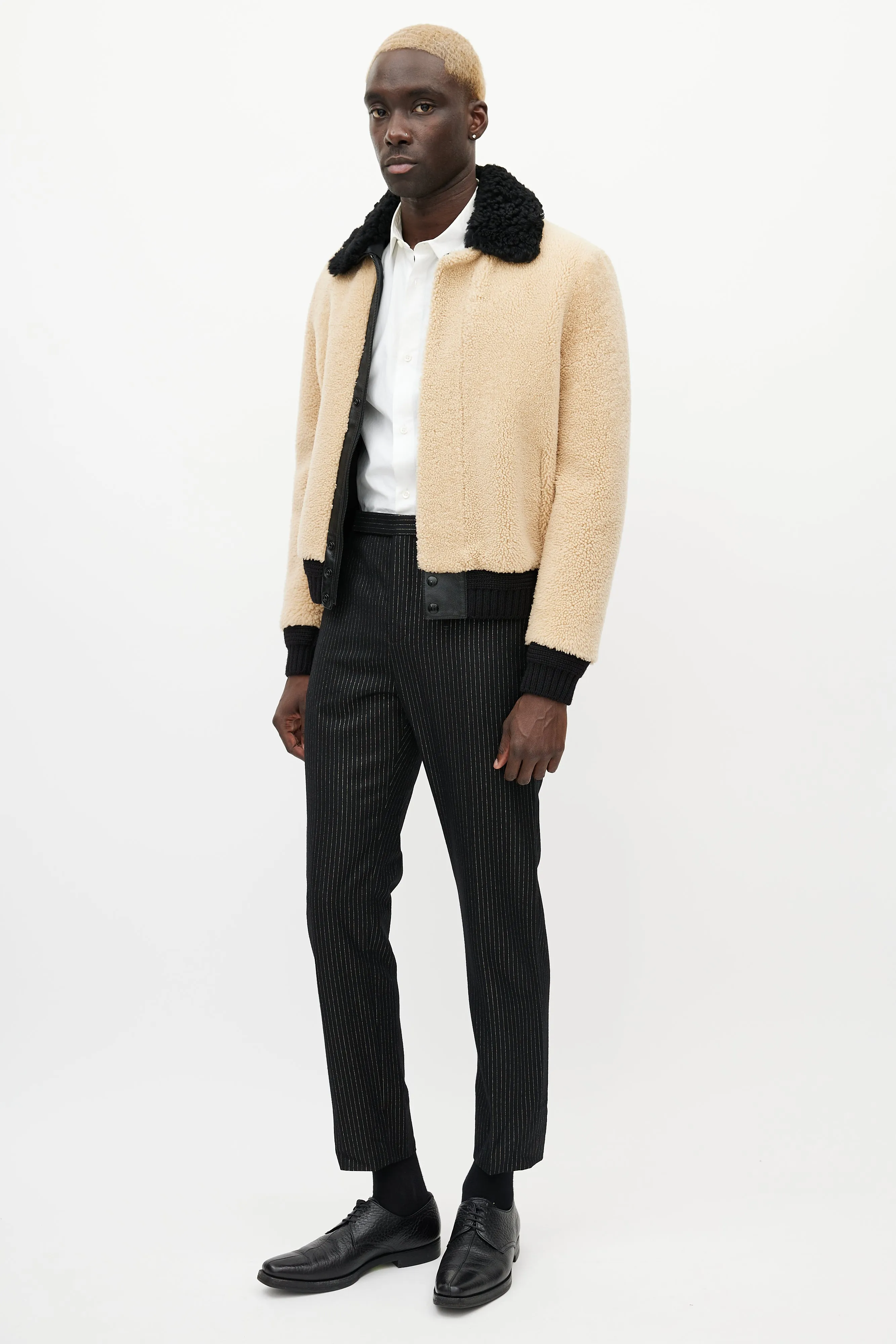 Black & Gold Metallic Wool Striped Trouser