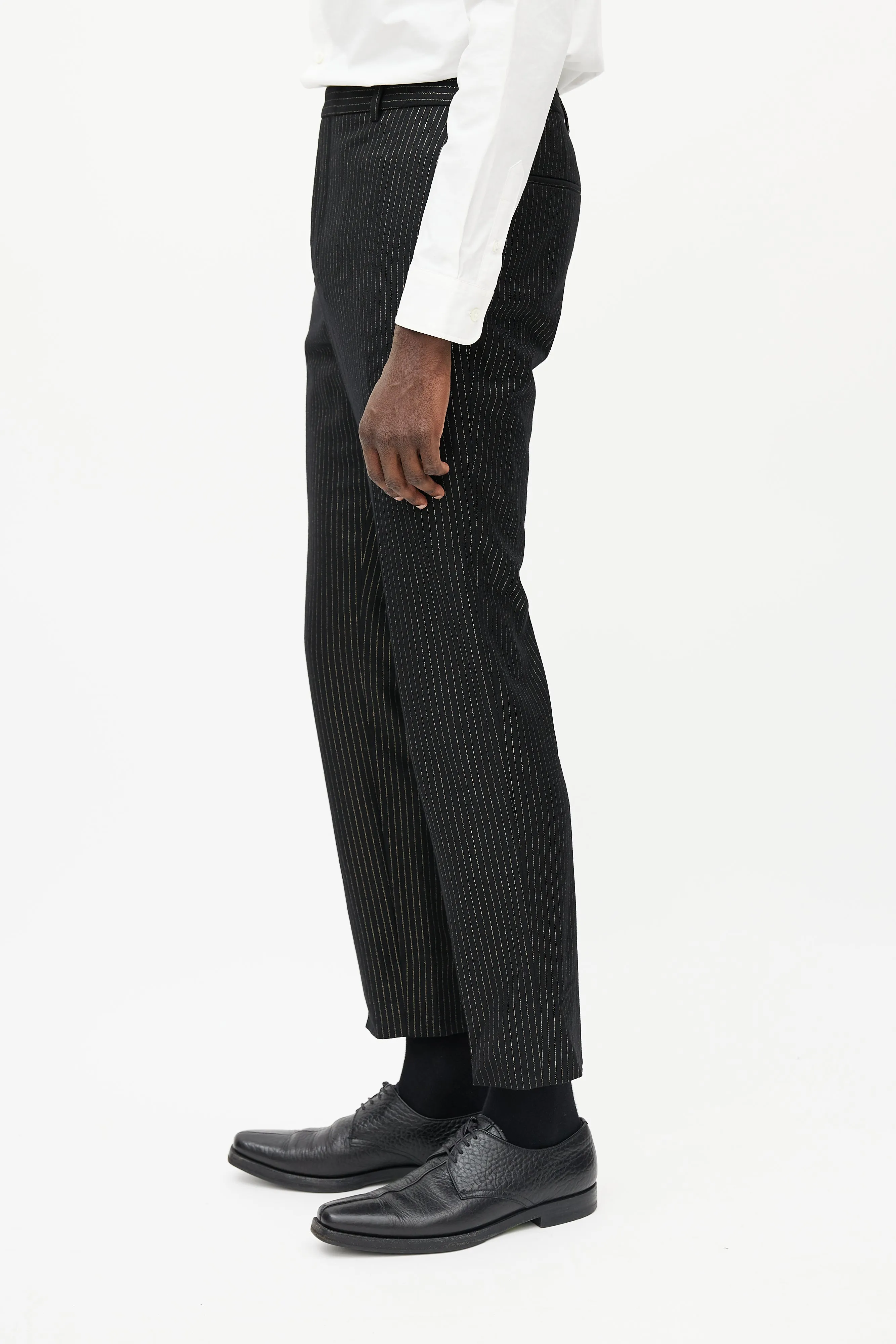 Black & Gold Metallic Wool Striped Trouser