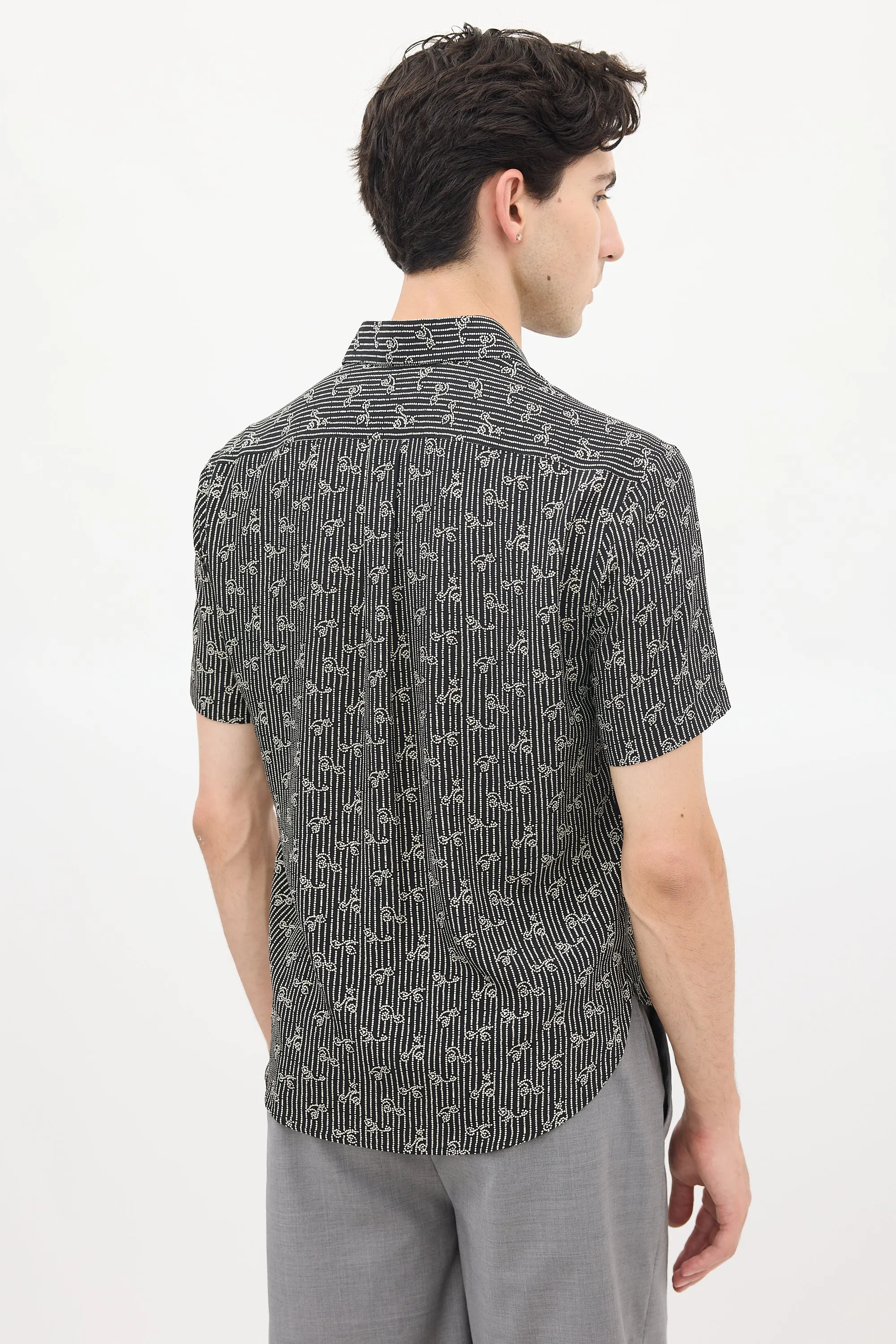 Black & Grey Silk Dot Cherry Printed Shirt