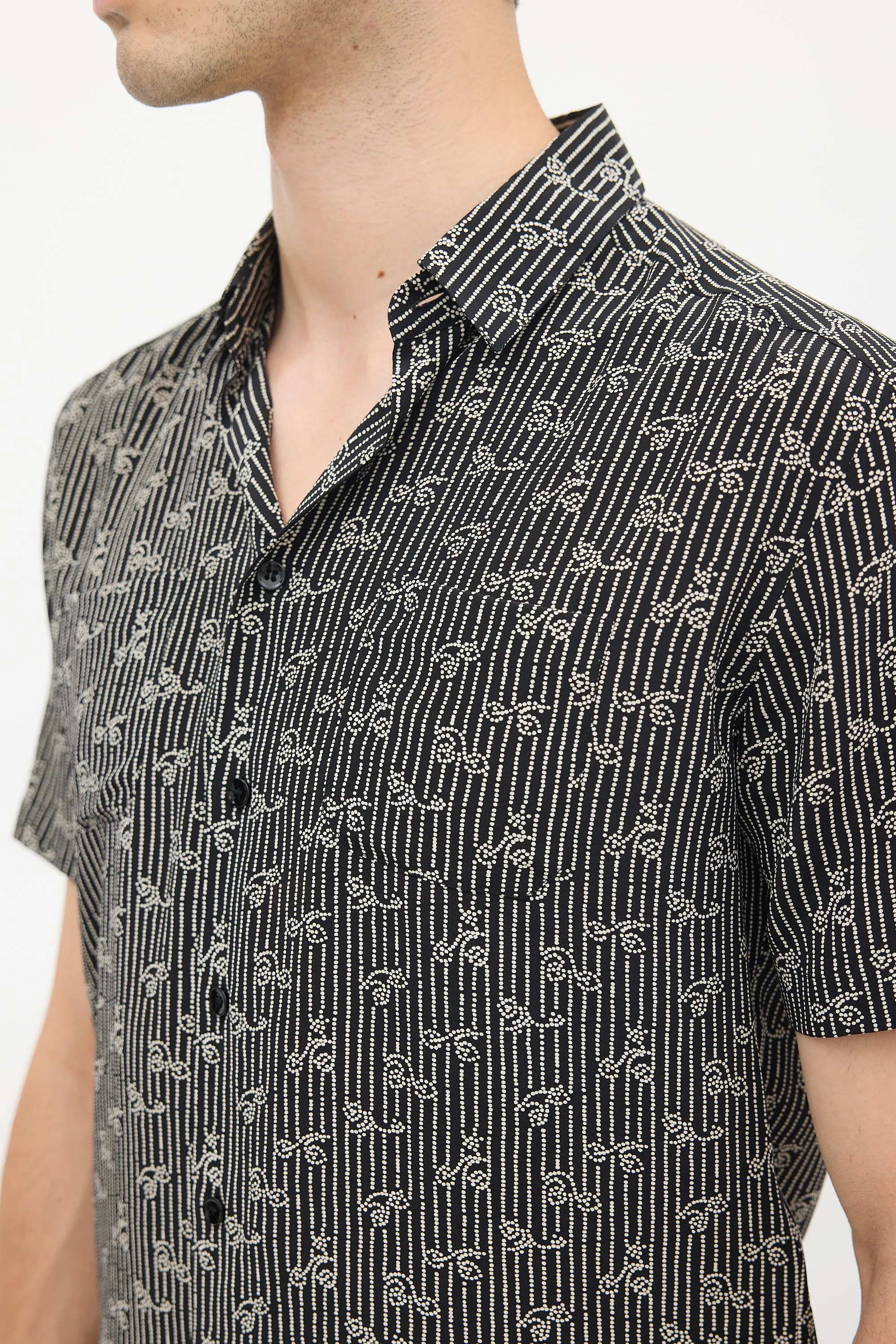 Black & Grey Silk Dot Cherry Printed Shirt