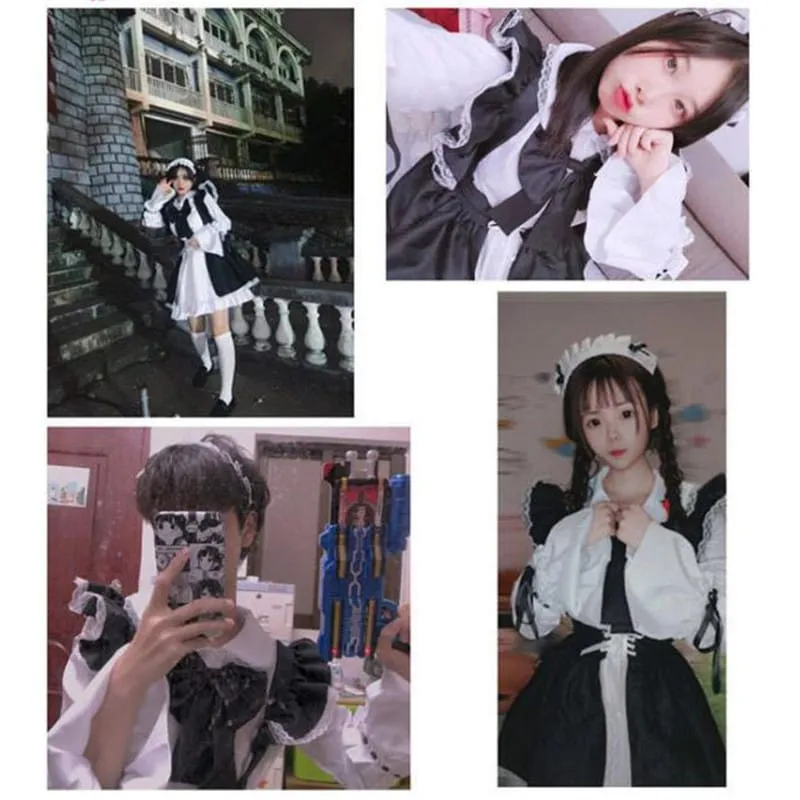 Black and White Unisex Bow Ruffle Maid Lolita Dress