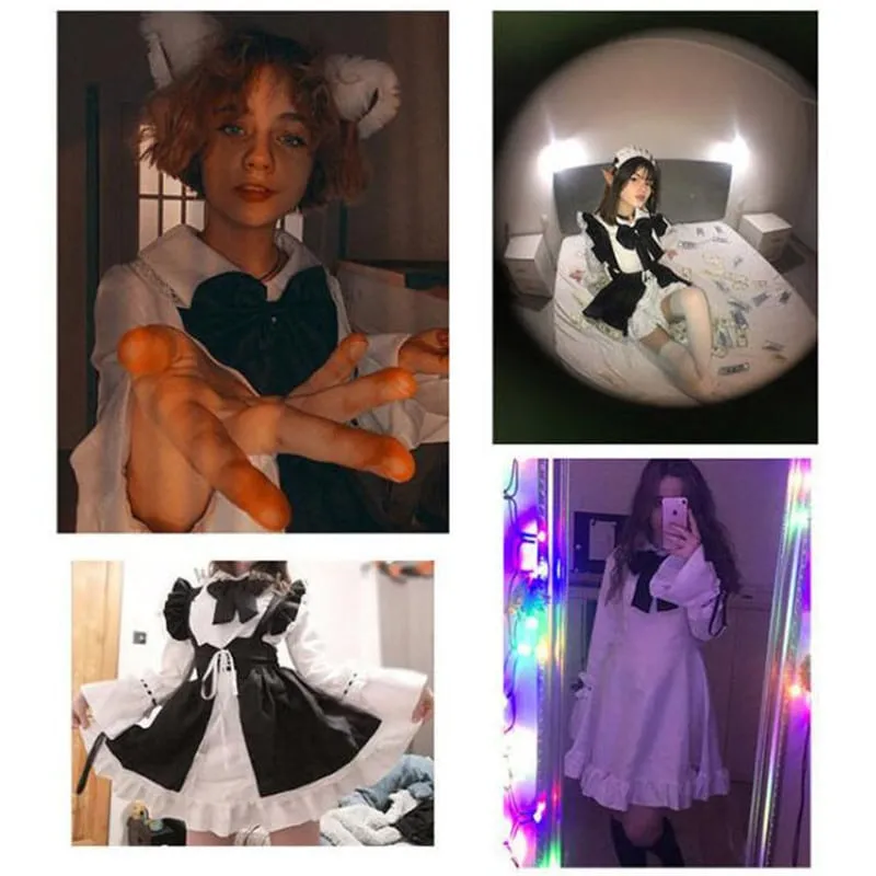 Black and White Unisex Bow Ruffle Maid Lolita Dress