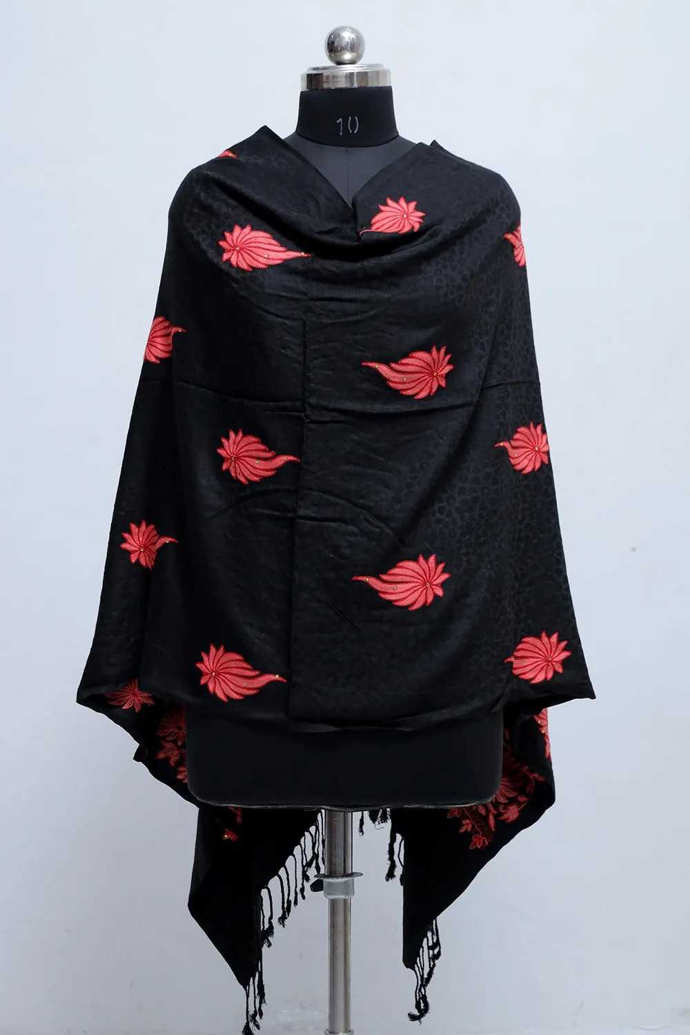Black Colour Aari Work  Embroidered Stole Embellished With Swarovski Work .