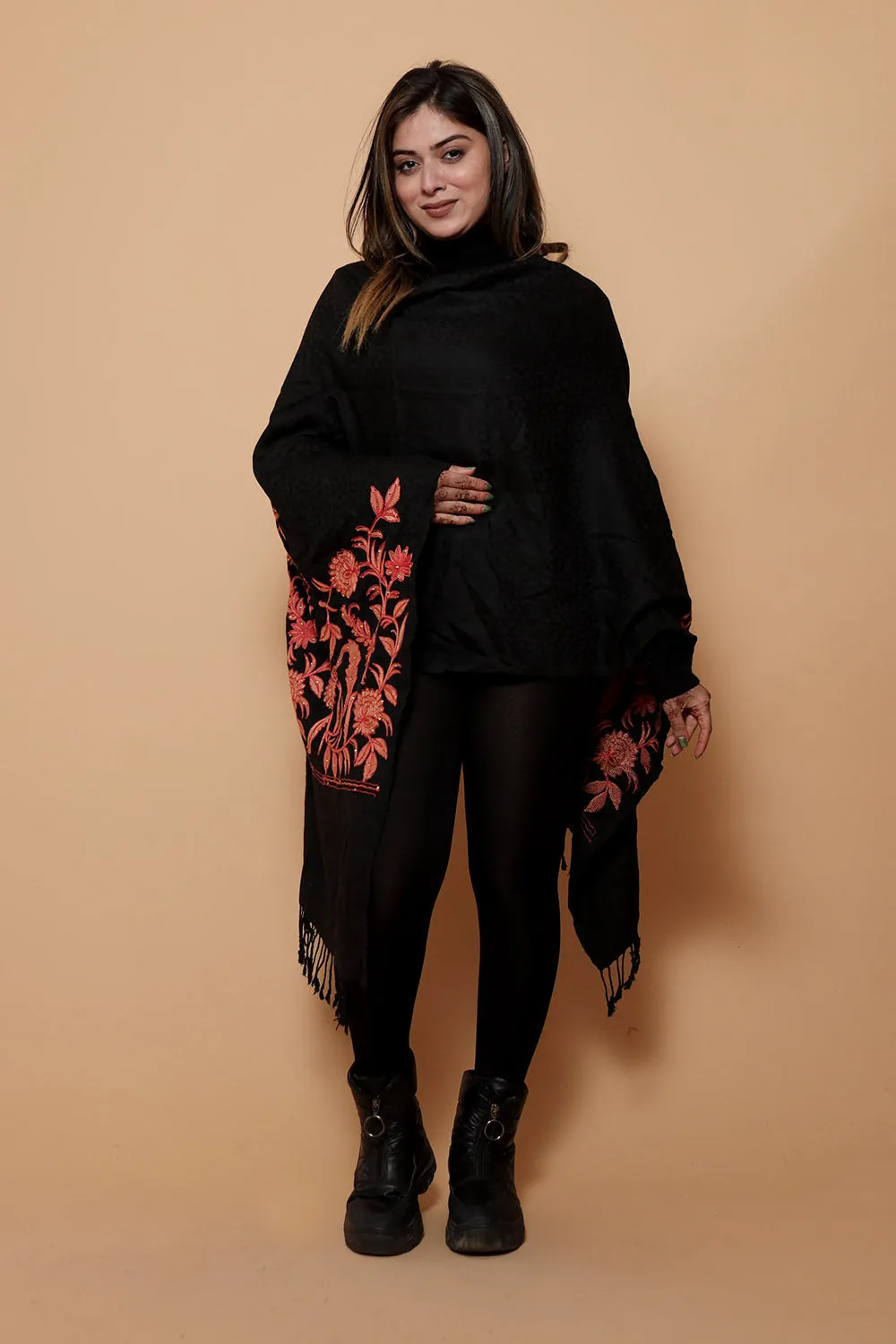 Black Colour Aari Work  Embroidered Stole Embellished With Swarovski Work .