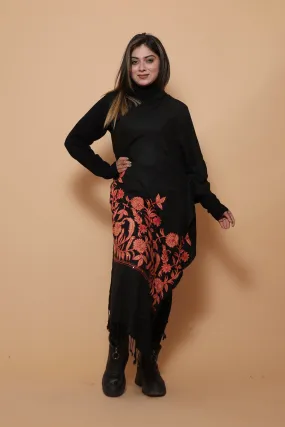 Black Colour Aari Work  Embroidered Stole Embellished With Swarovski Work .