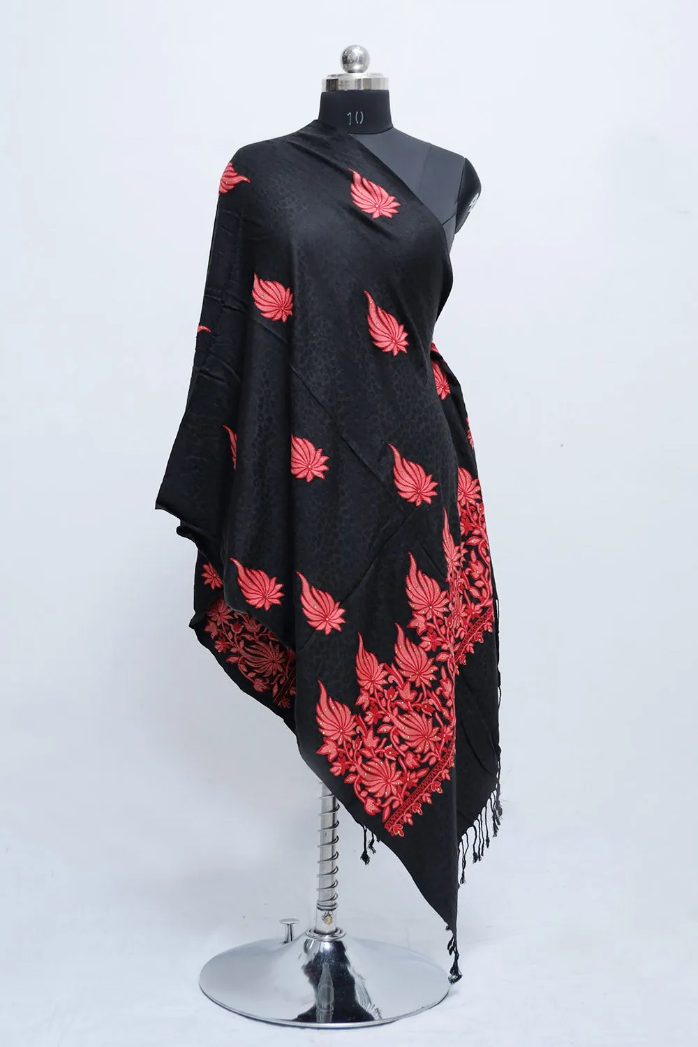 Black Colour Aari Work  Embroidered Stole Embellished With Swarovski Work .