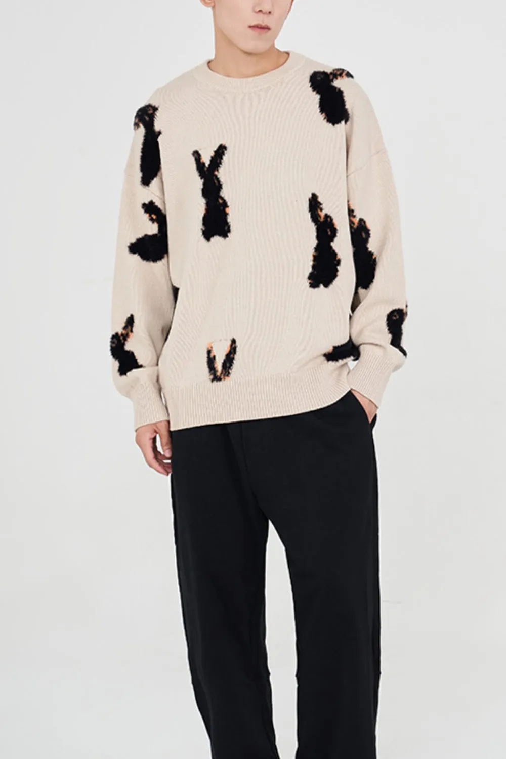 Black Rabbits Round Neck Sweater