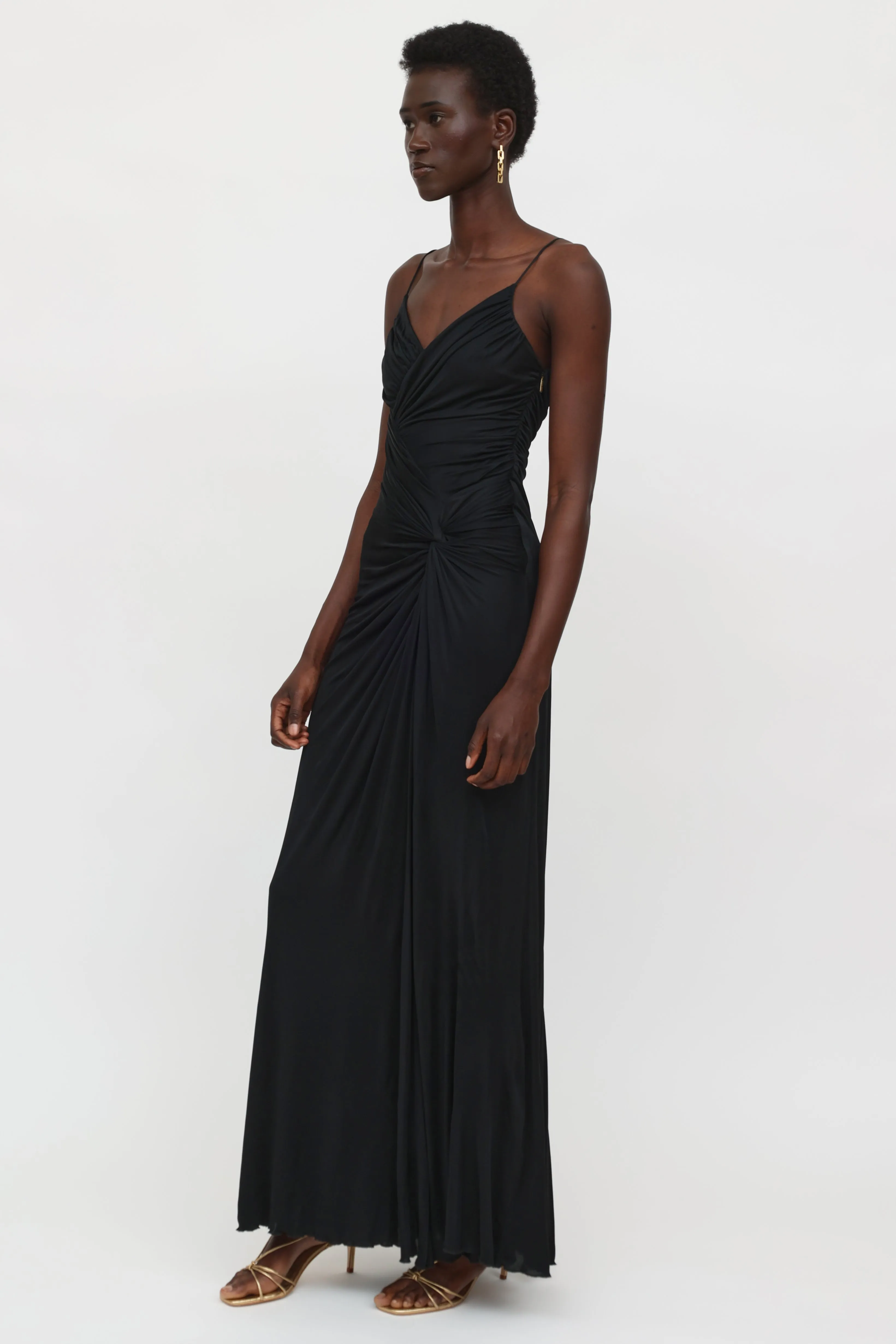 Black Ruched Long Gown