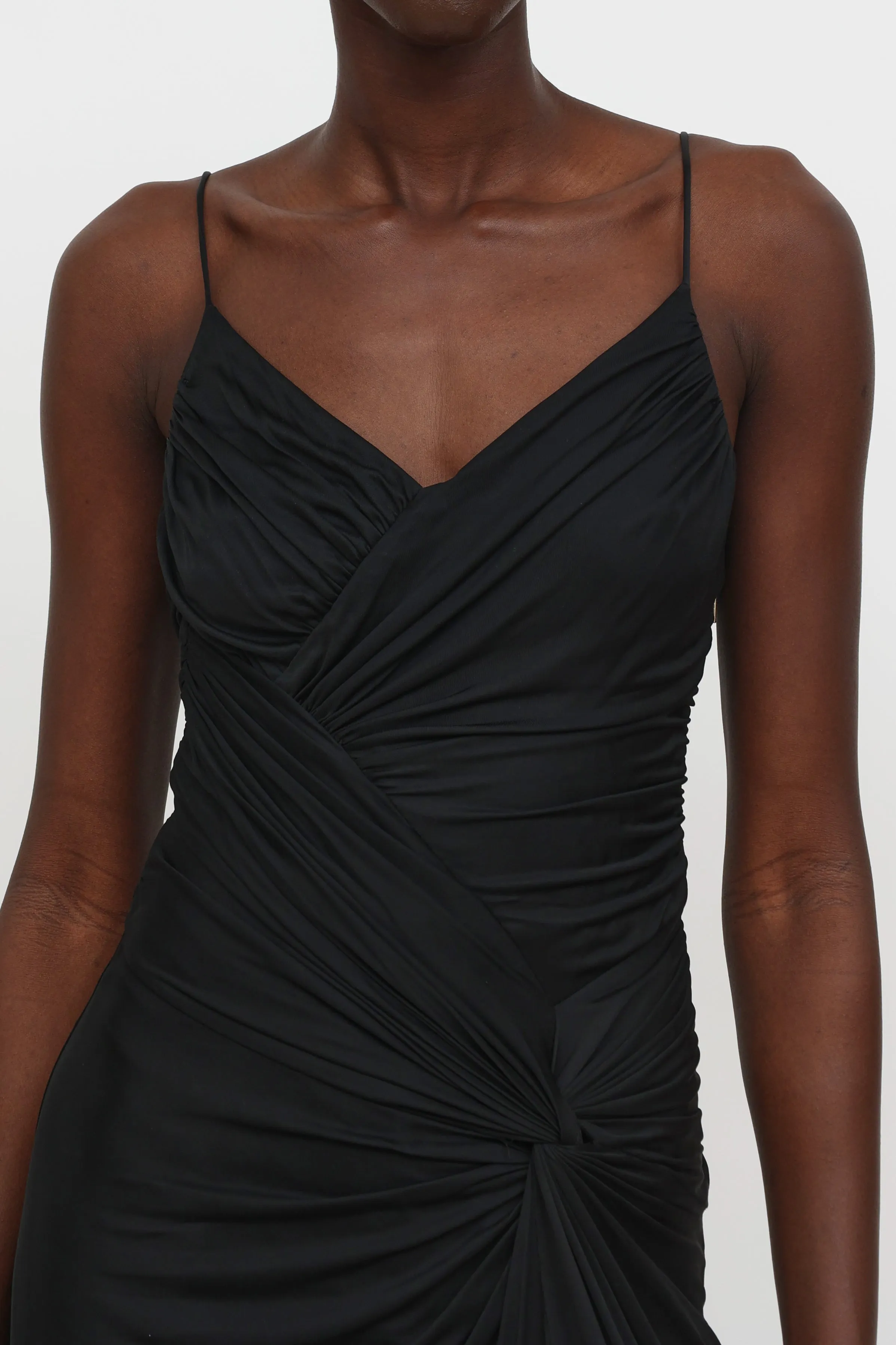 Black Ruched Long Gown