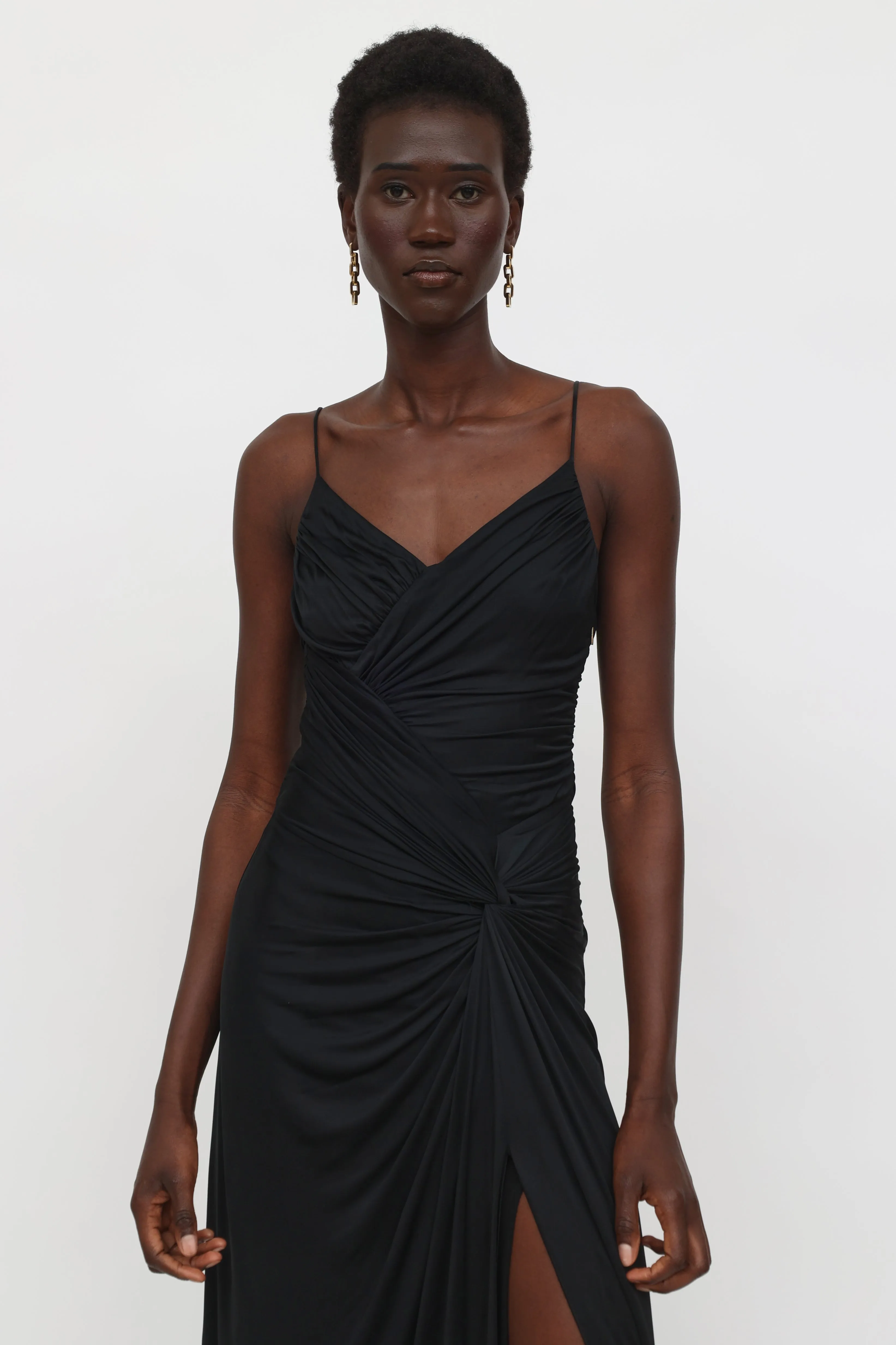 Black Ruched Long Gown