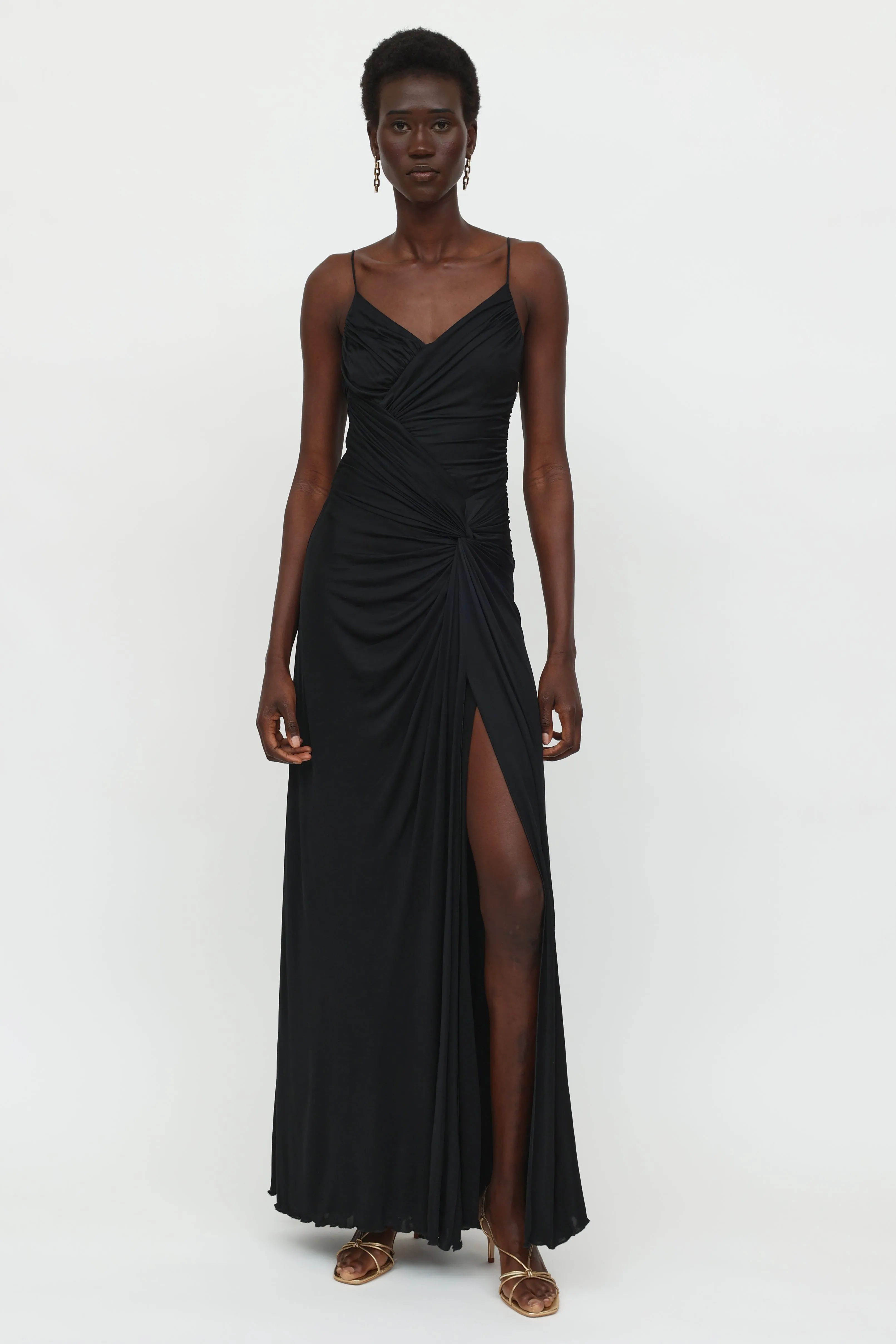 Black Ruched Long Gown