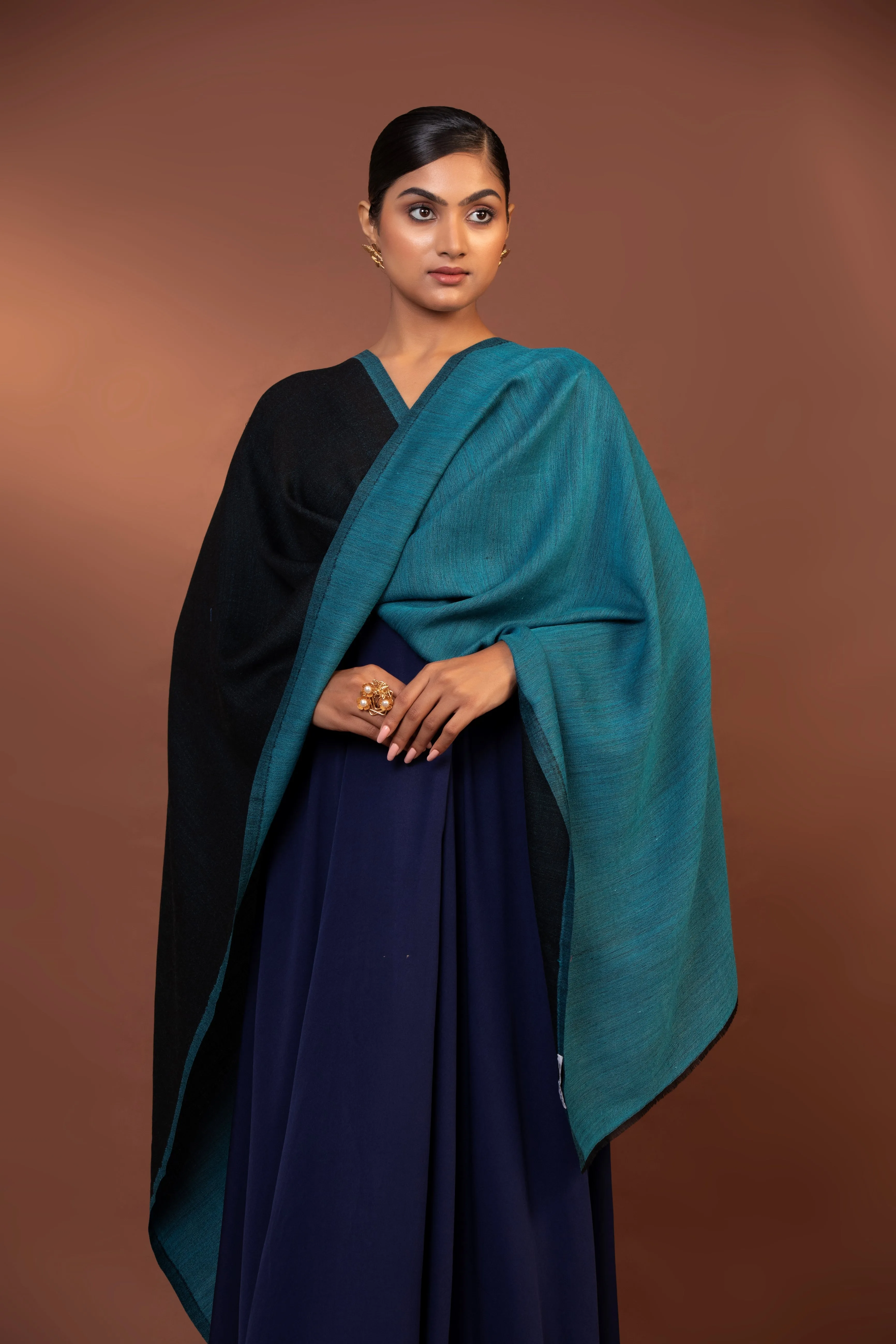 Blue & Black Reversible Fine Wool Shawl for Women - Elegant & Cozy