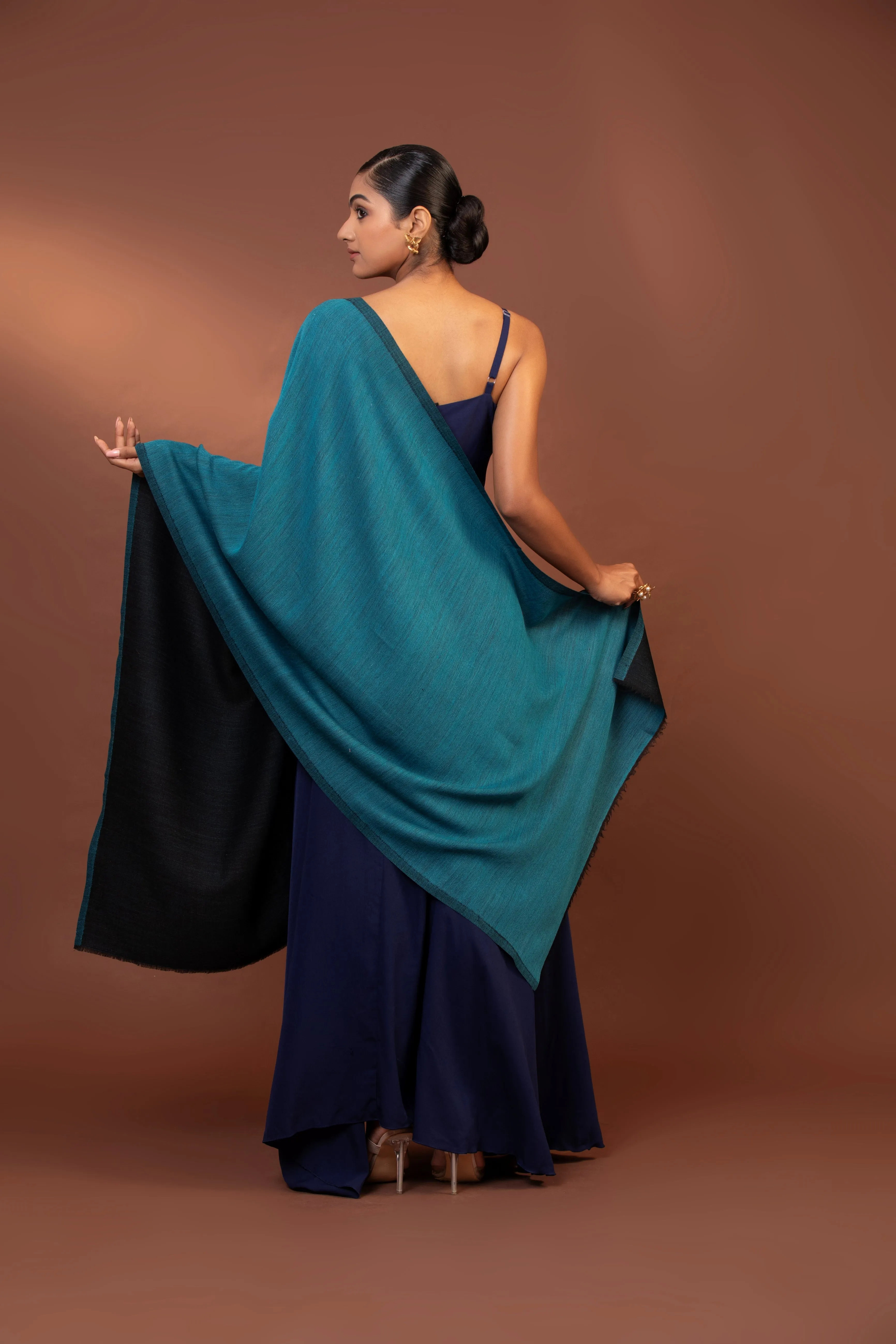 Blue & Black Reversible Fine Wool Shawl for Women - Elegant & Cozy