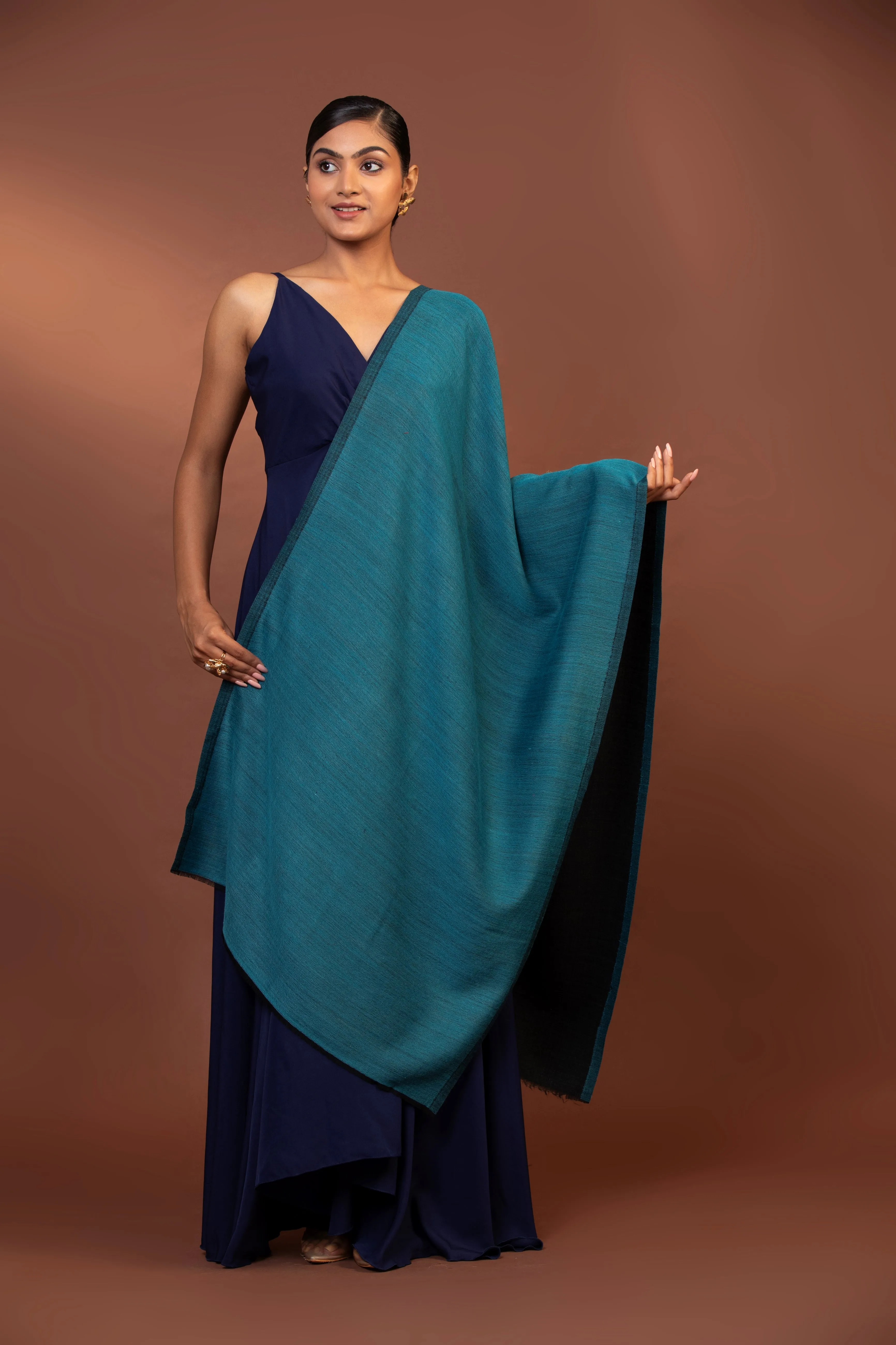 Blue & Black Reversible Fine Wool Shawl for Women - Elegant & Cozy