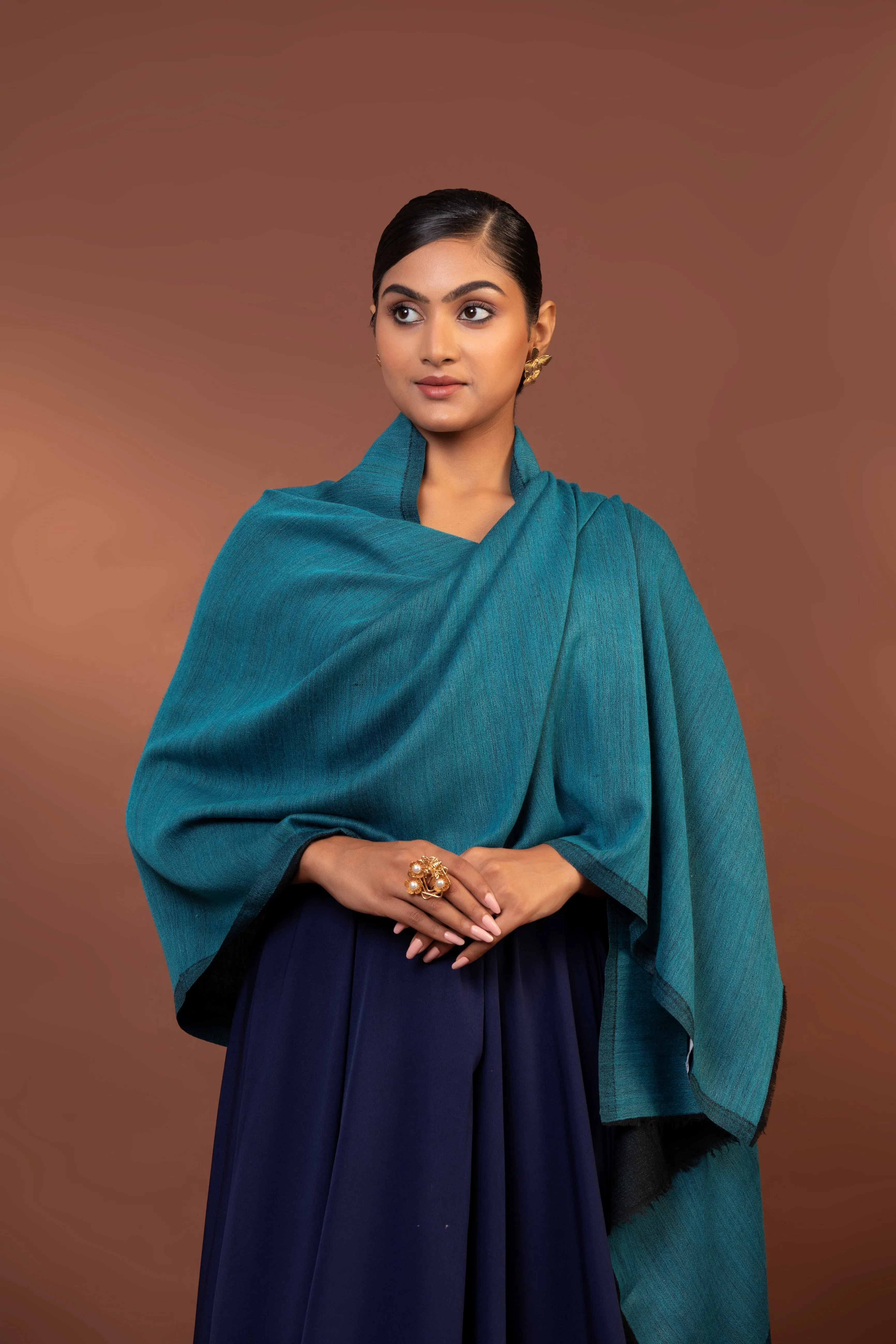 Blue & Black Reversible Fine Wool Shawl for Women - Elegant & Cozy