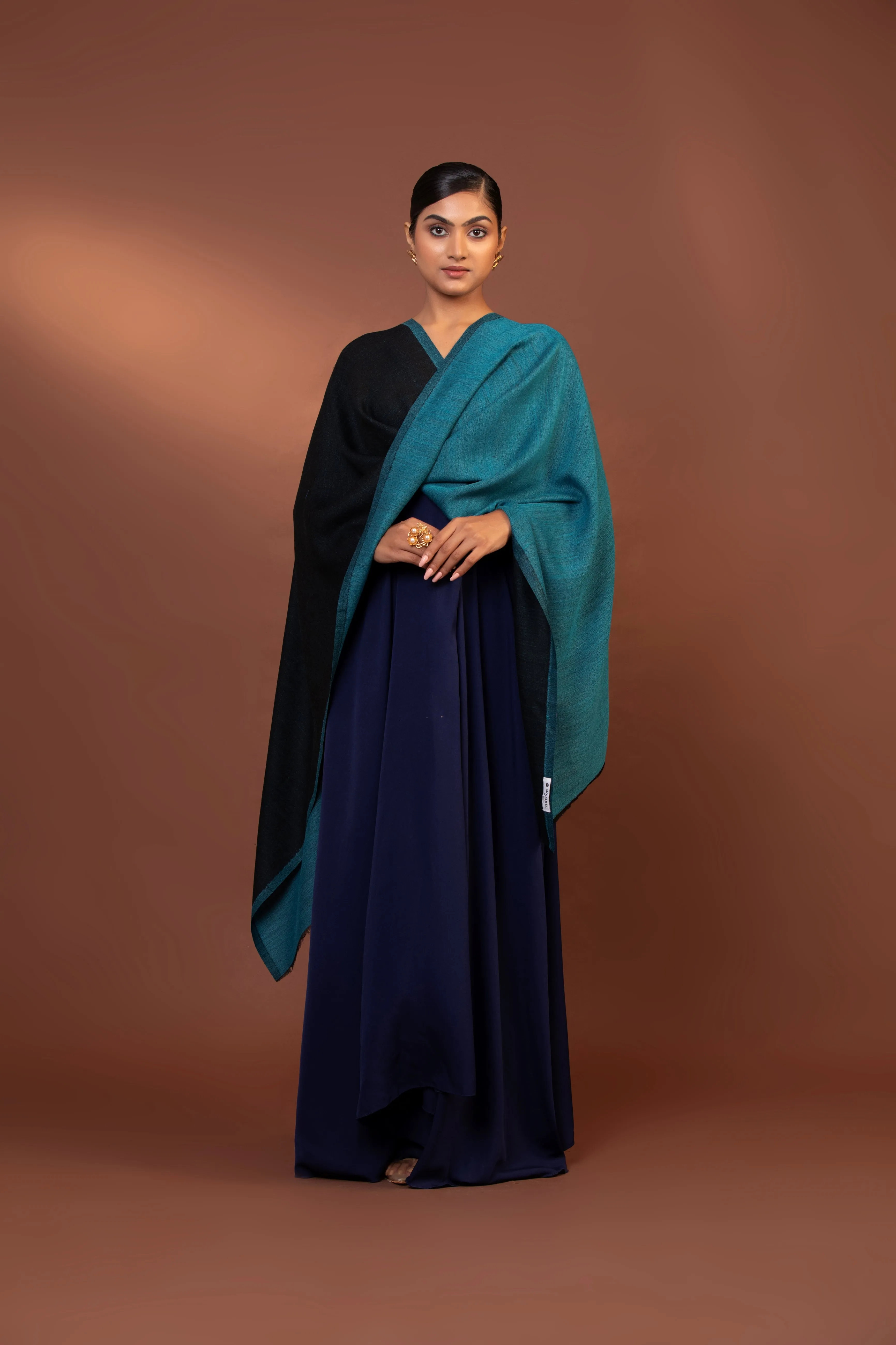 Blue & Black Reversible Fine Wool Shawl for Women - Elegant & Cozy