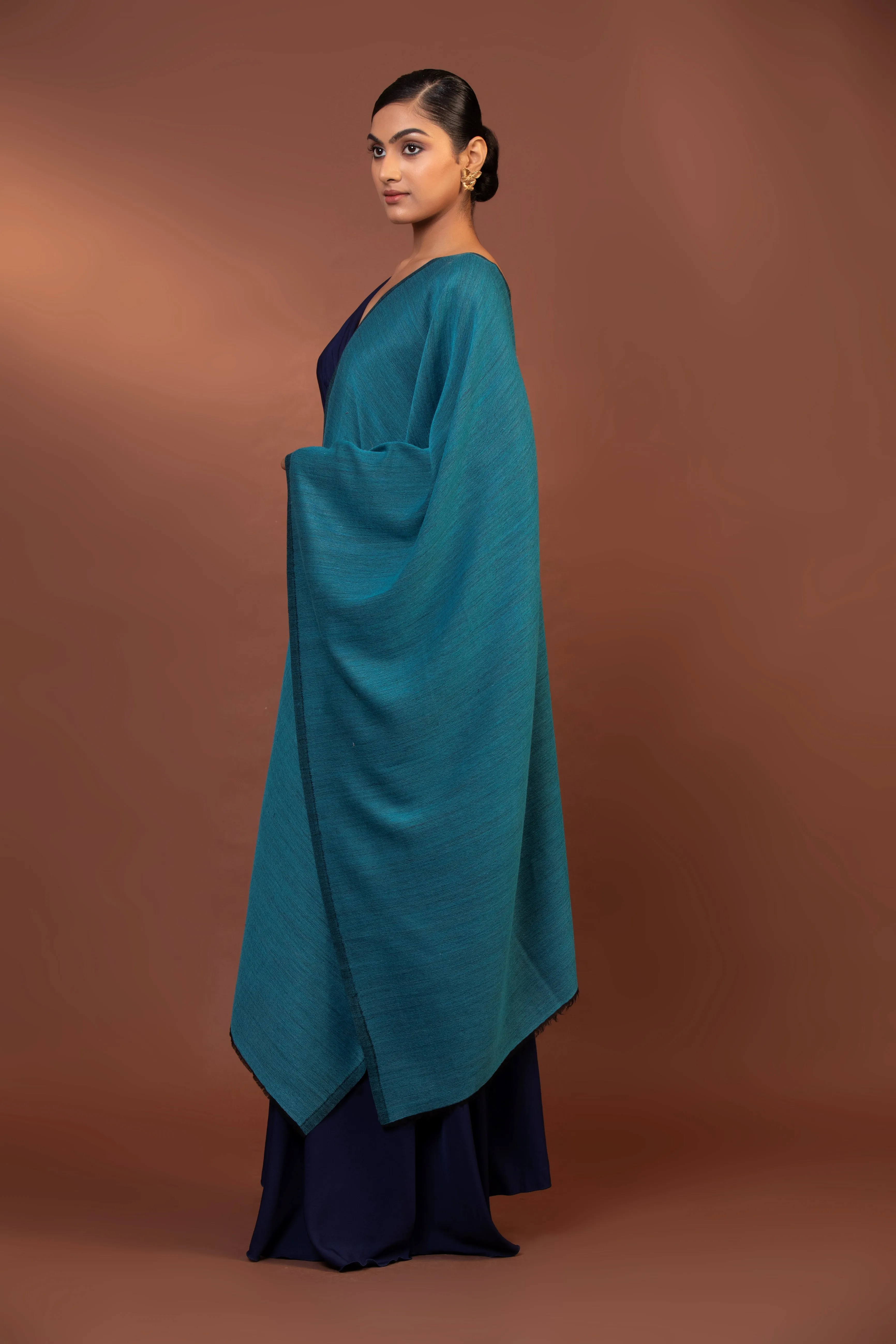 Blue & Black Reversible Fine Wool Shawl for Women - Elegant & Cozy