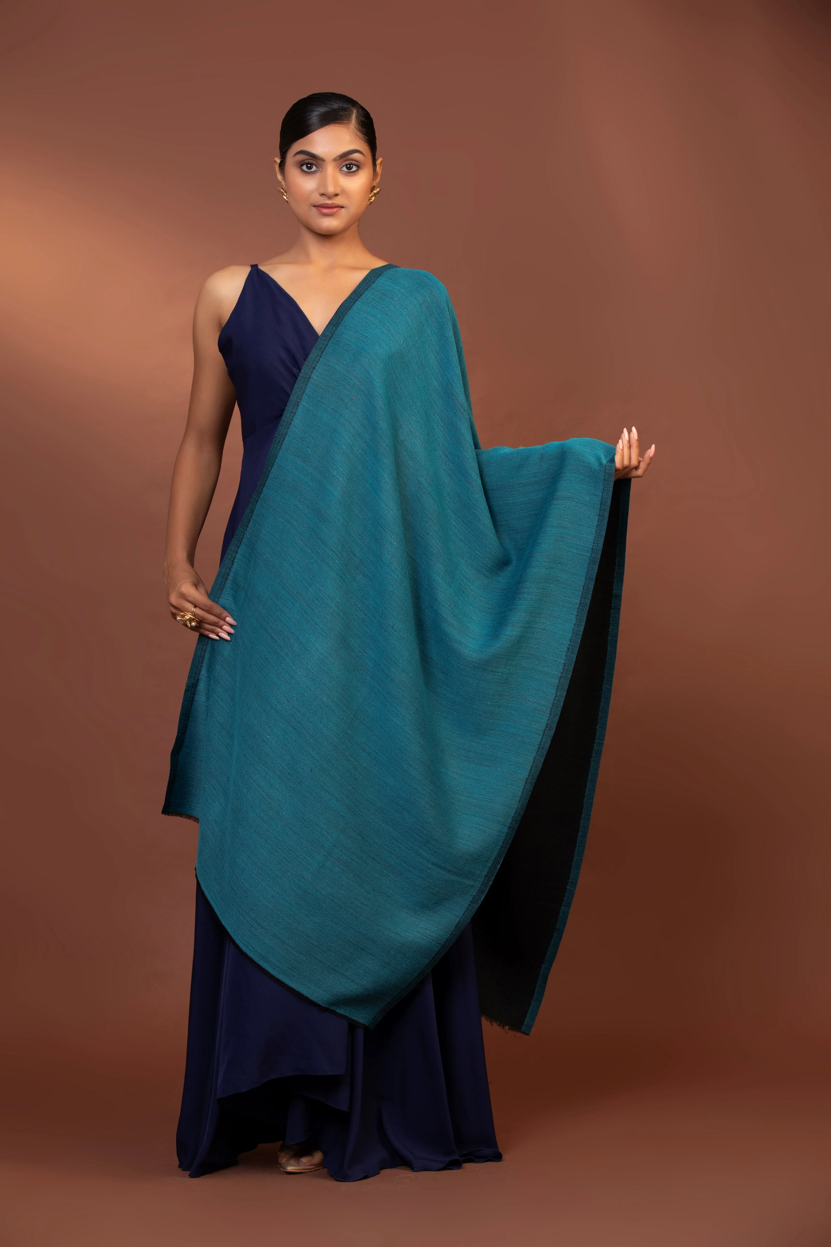 Blue & Black Reversible Fine Wool Shawl for Women - Elegant & Cozy